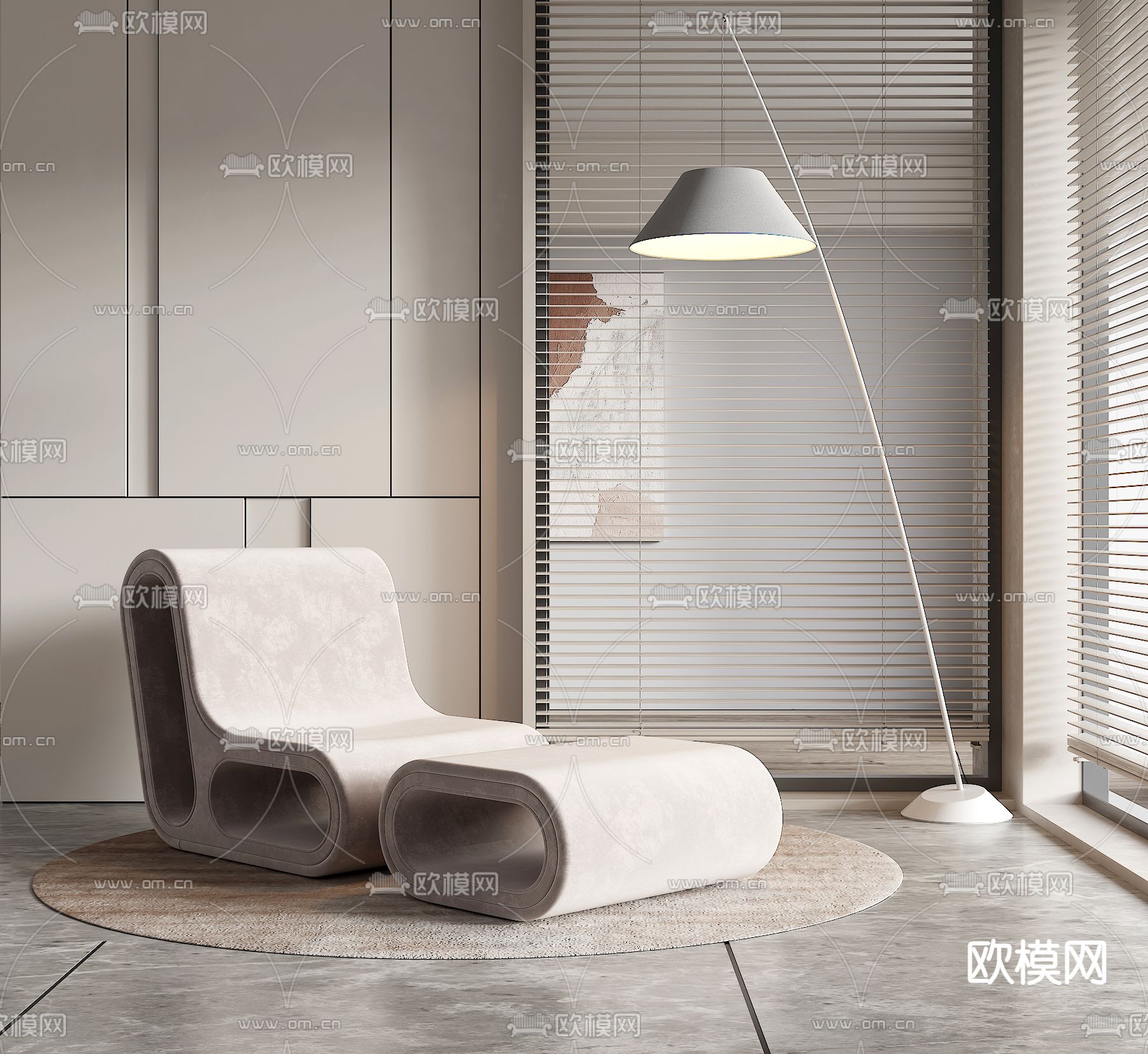 侘寂风休闲沙发su模型下载（渲染图1）