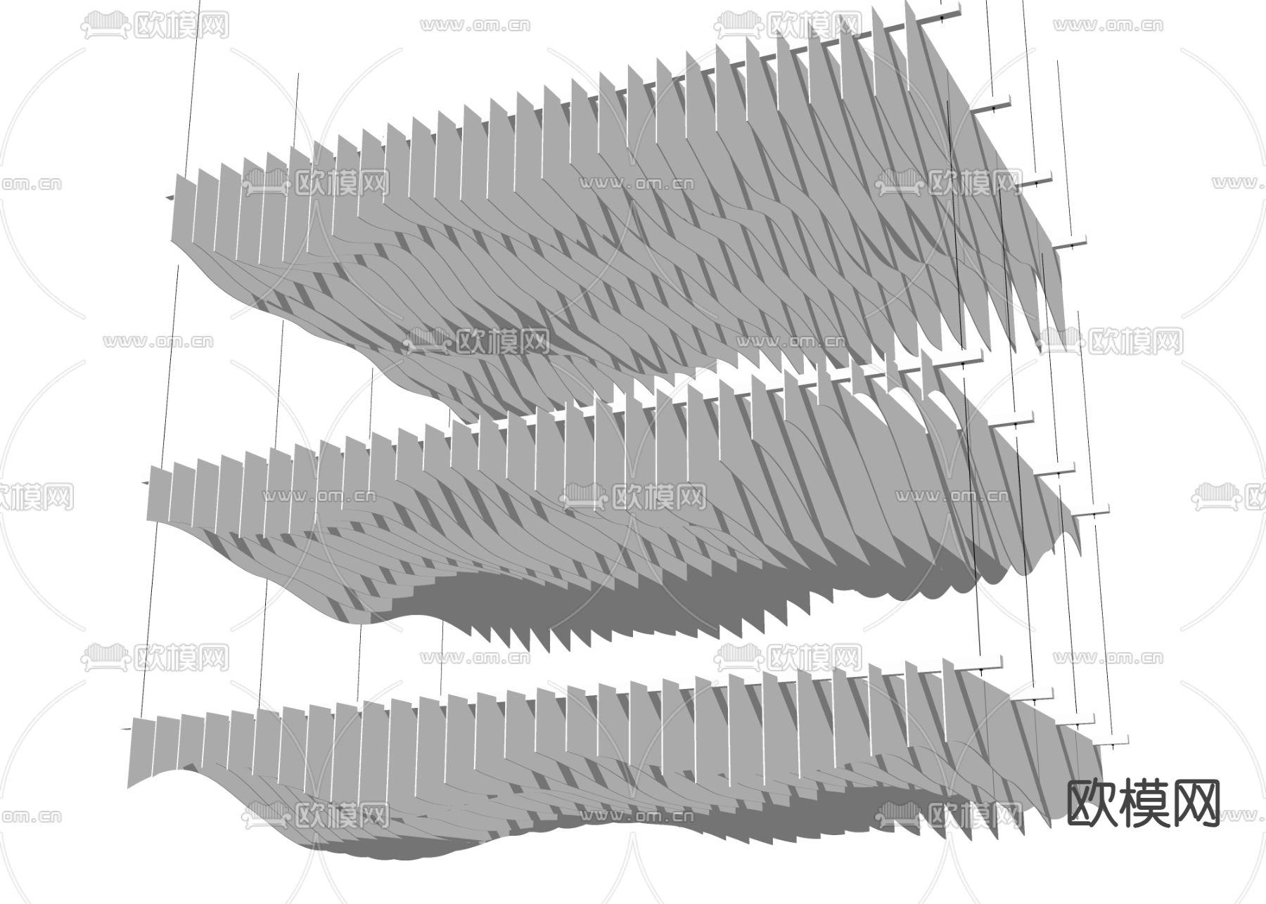 异形吊顶 格栅吊顶 波浪吊顶su模型下载（渲染图2）