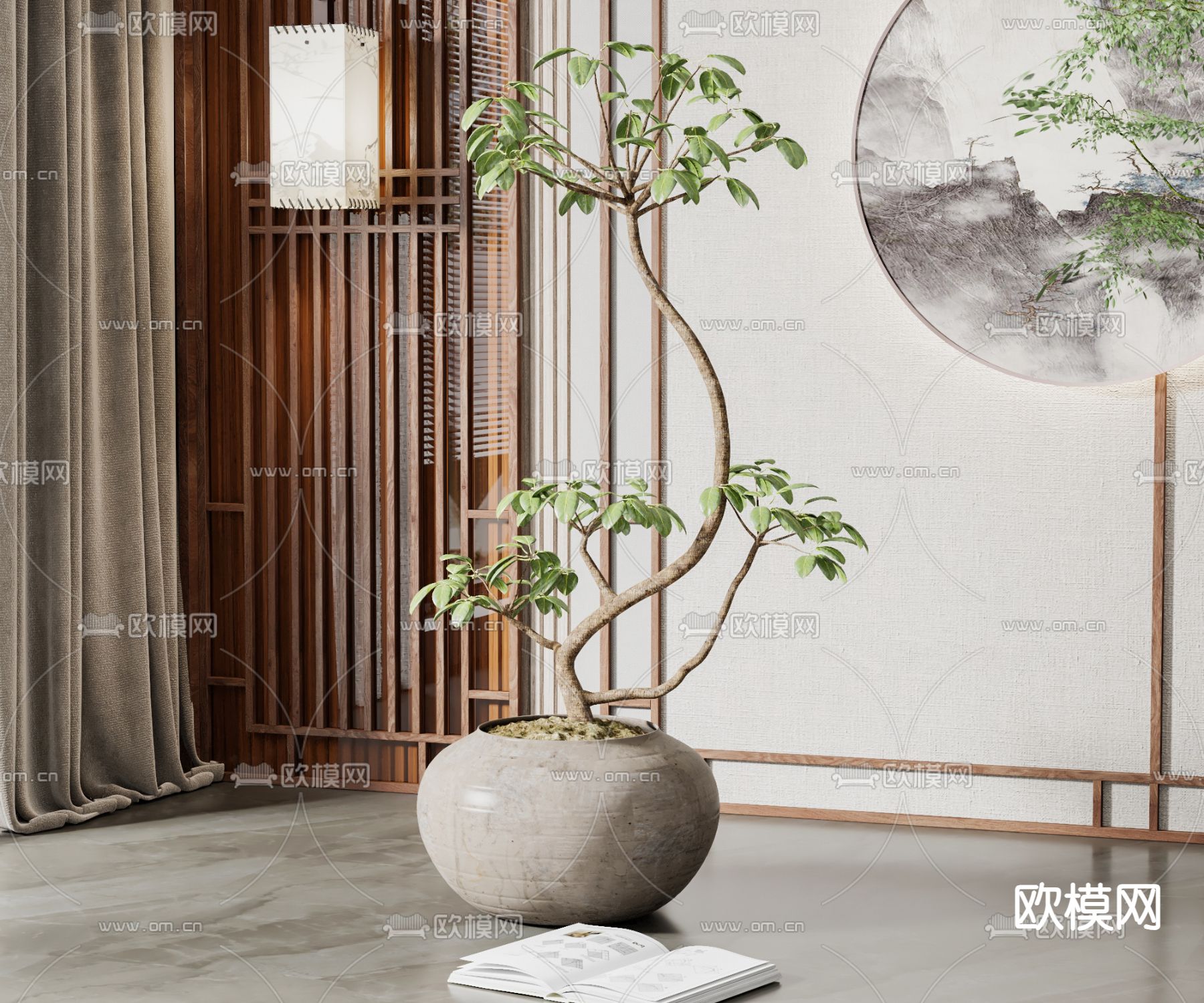 侘寂风盆栽 盆景su模型下载（渲染图1）