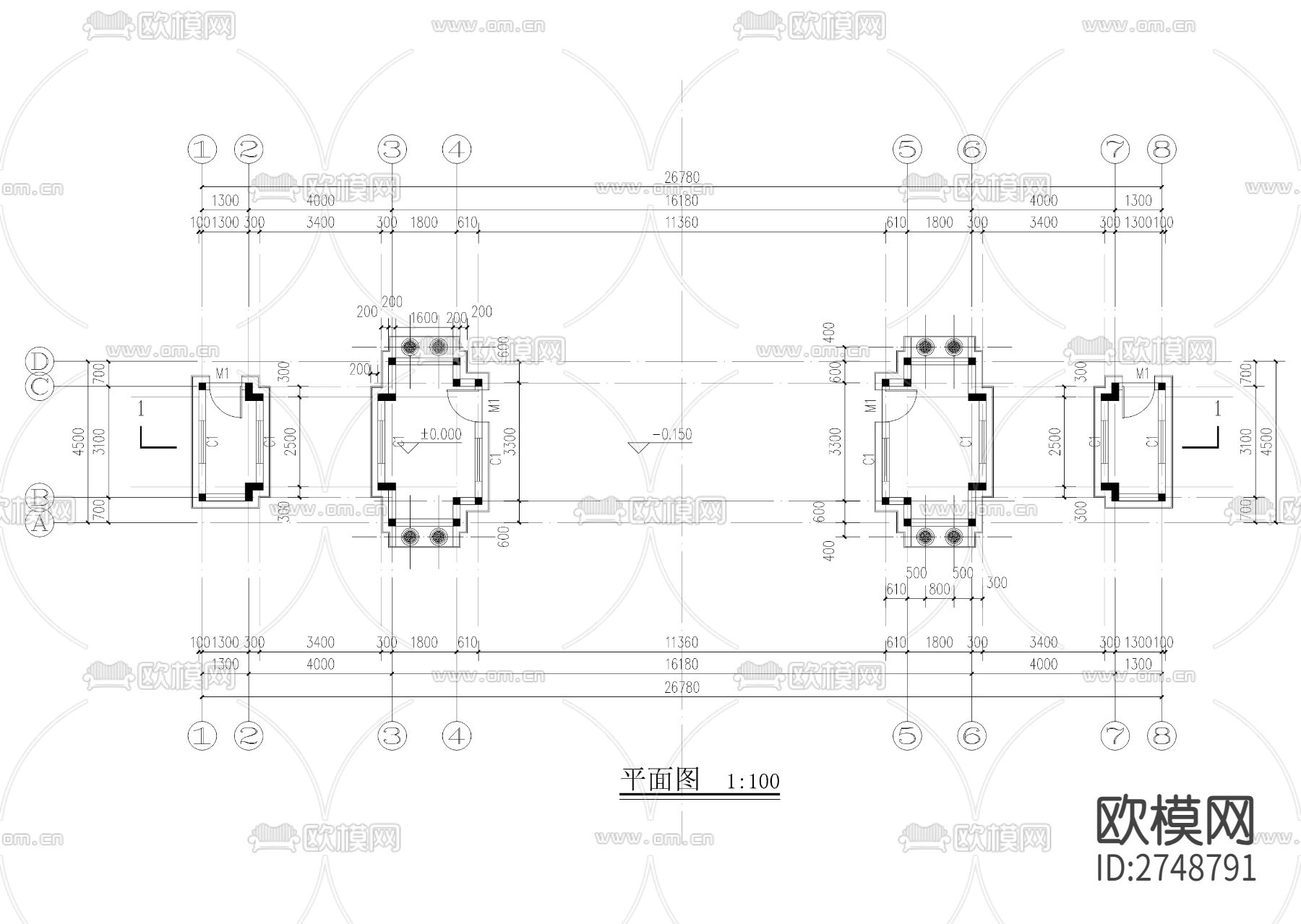 某小區(qū)大門cad施工圖下載（渲染圖1）