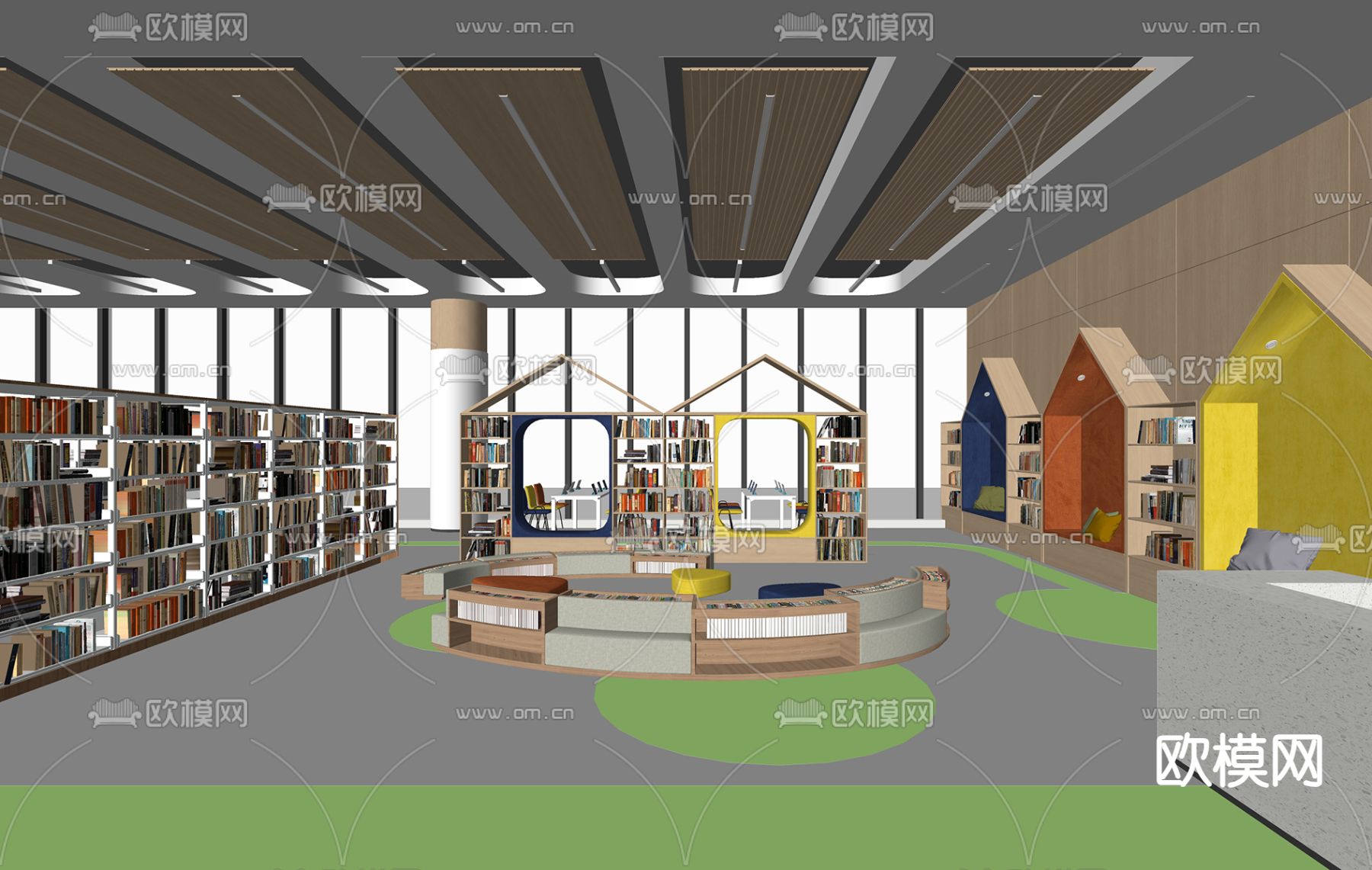 现代图书馆su模型下载（渲染图2）
