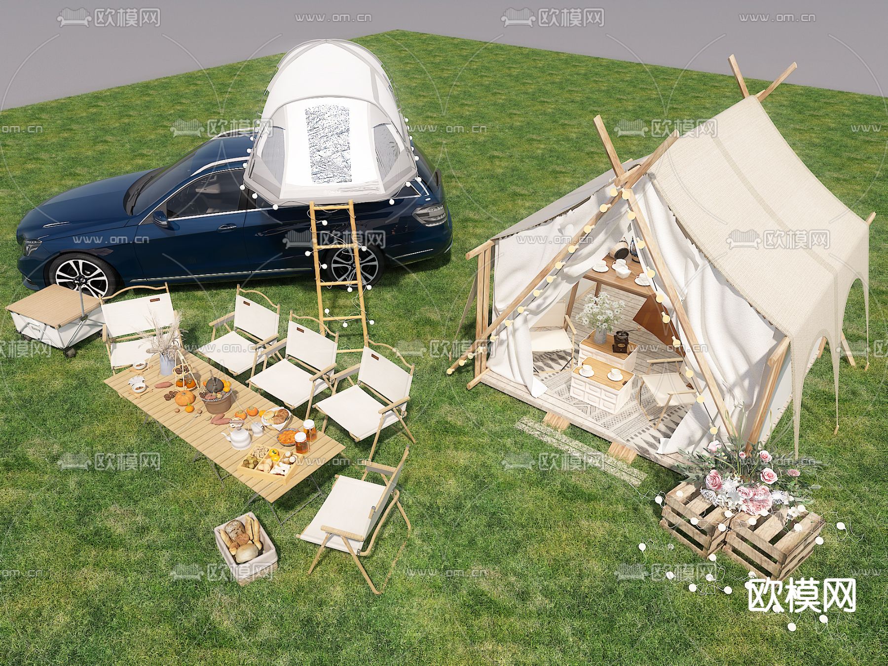 露营小品 围炉煮茶 帐篷3d模型下载（渲染图1）
