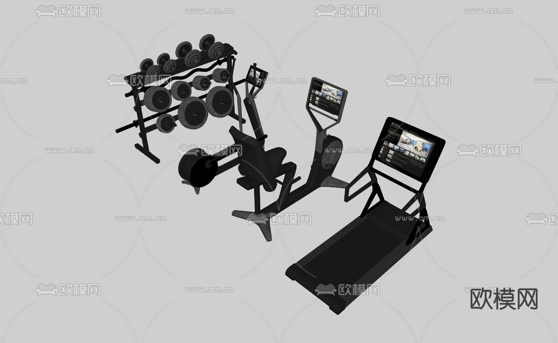健身器械 跑步机su模型下载（渲染图2）