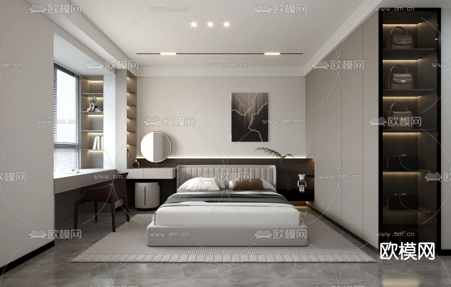 现代卧室免费3d模型下载（渲染图2）