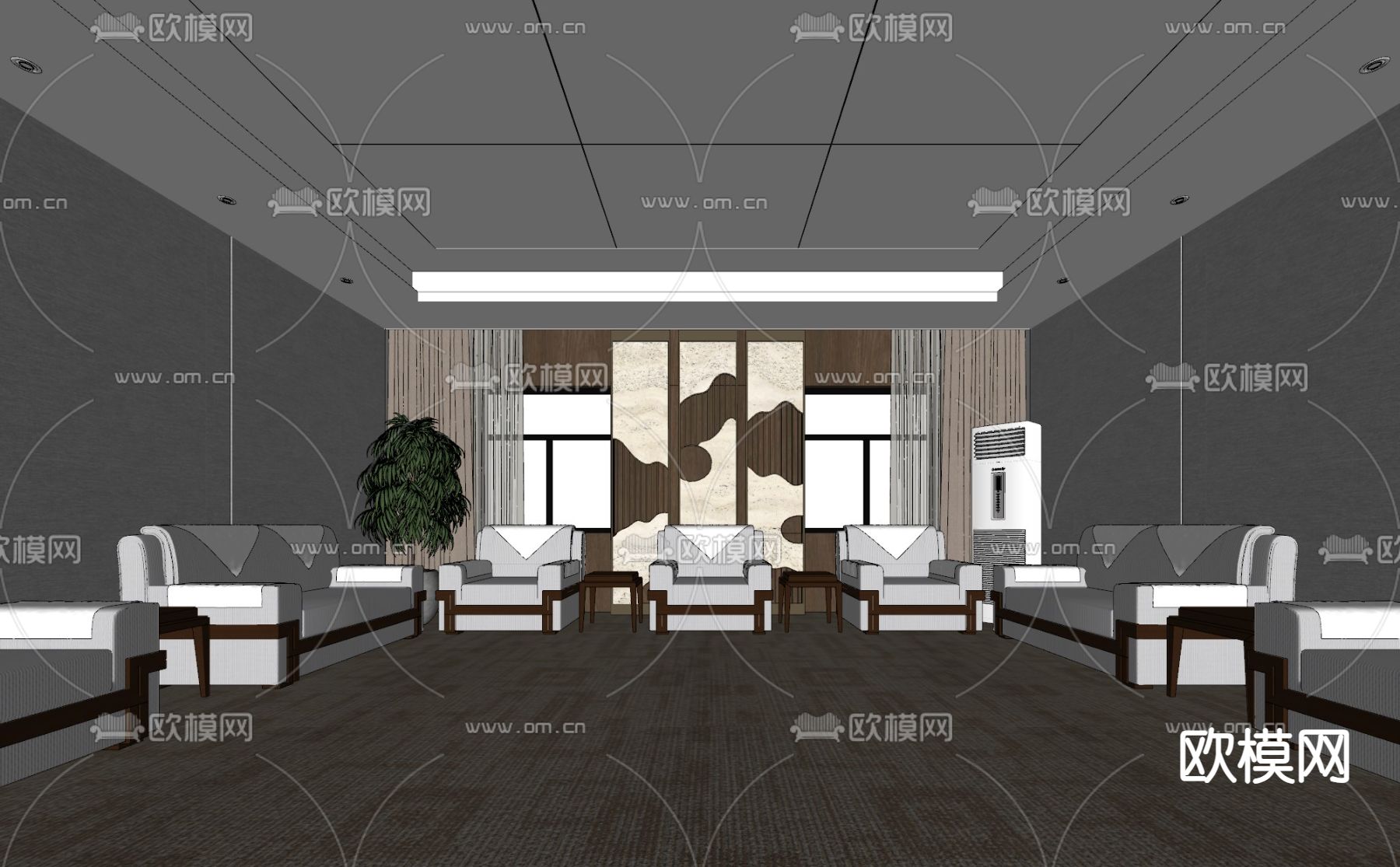 会客厅 接待室su模型下载（渲染图2）
