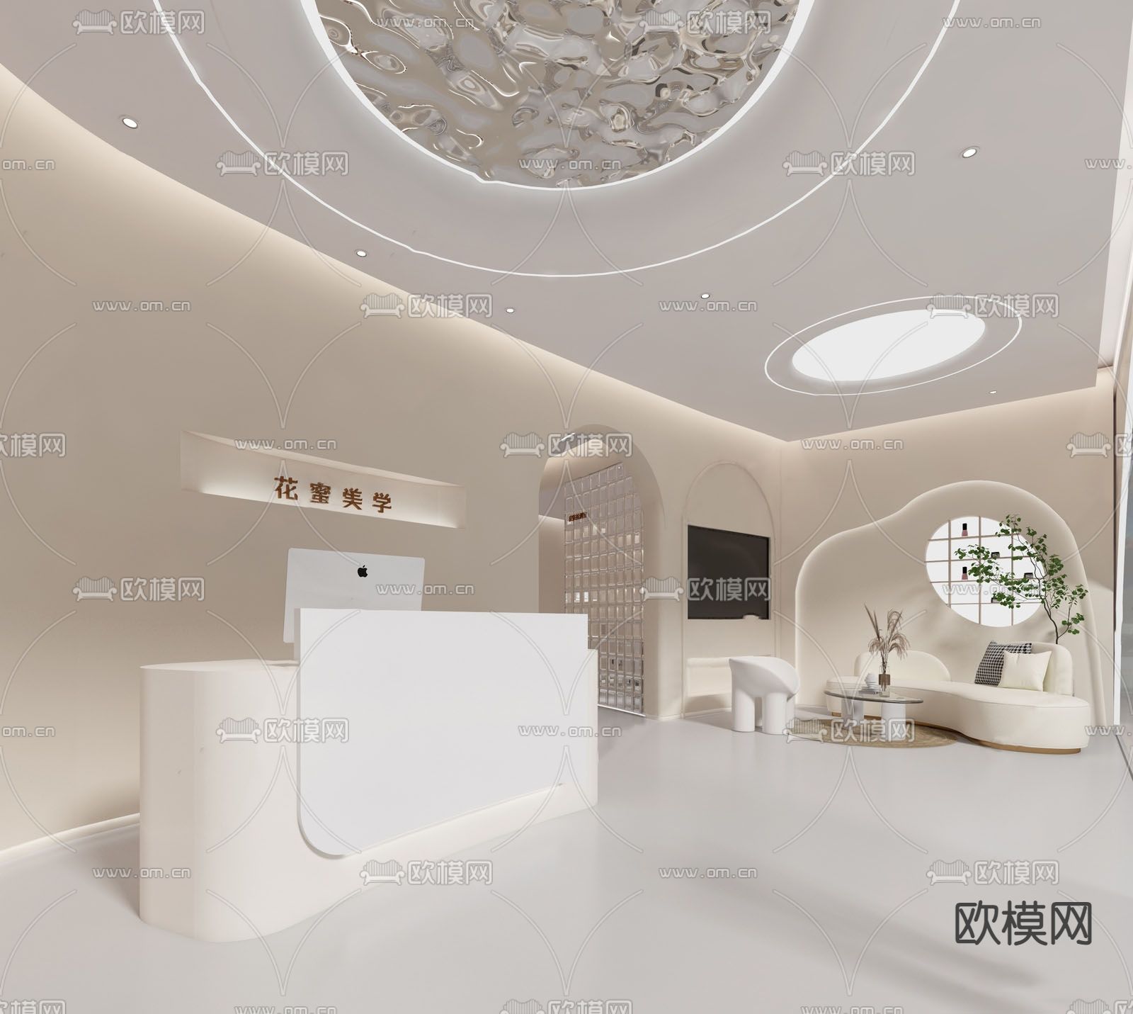 奶油风美容店 包厢su模型下载（渲染图1）