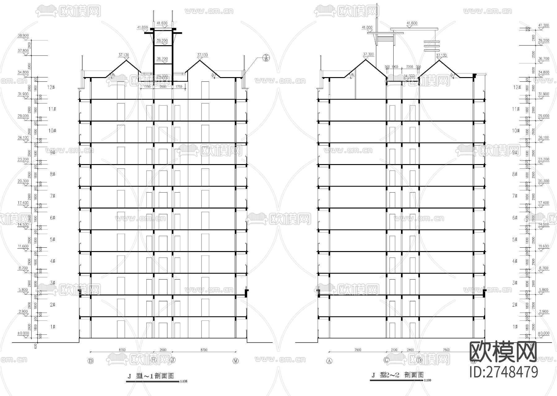 十二层一梯四户小高层建筑cad施工图下载（渲染图8）