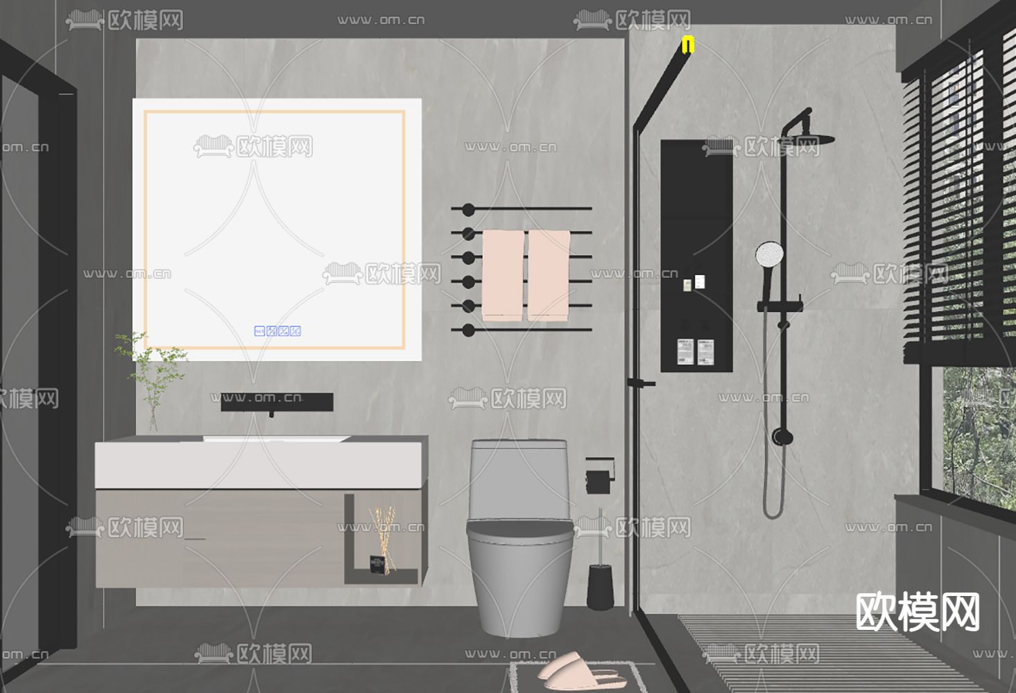 现代卫生间 浴室su模型下载（渲染图2）