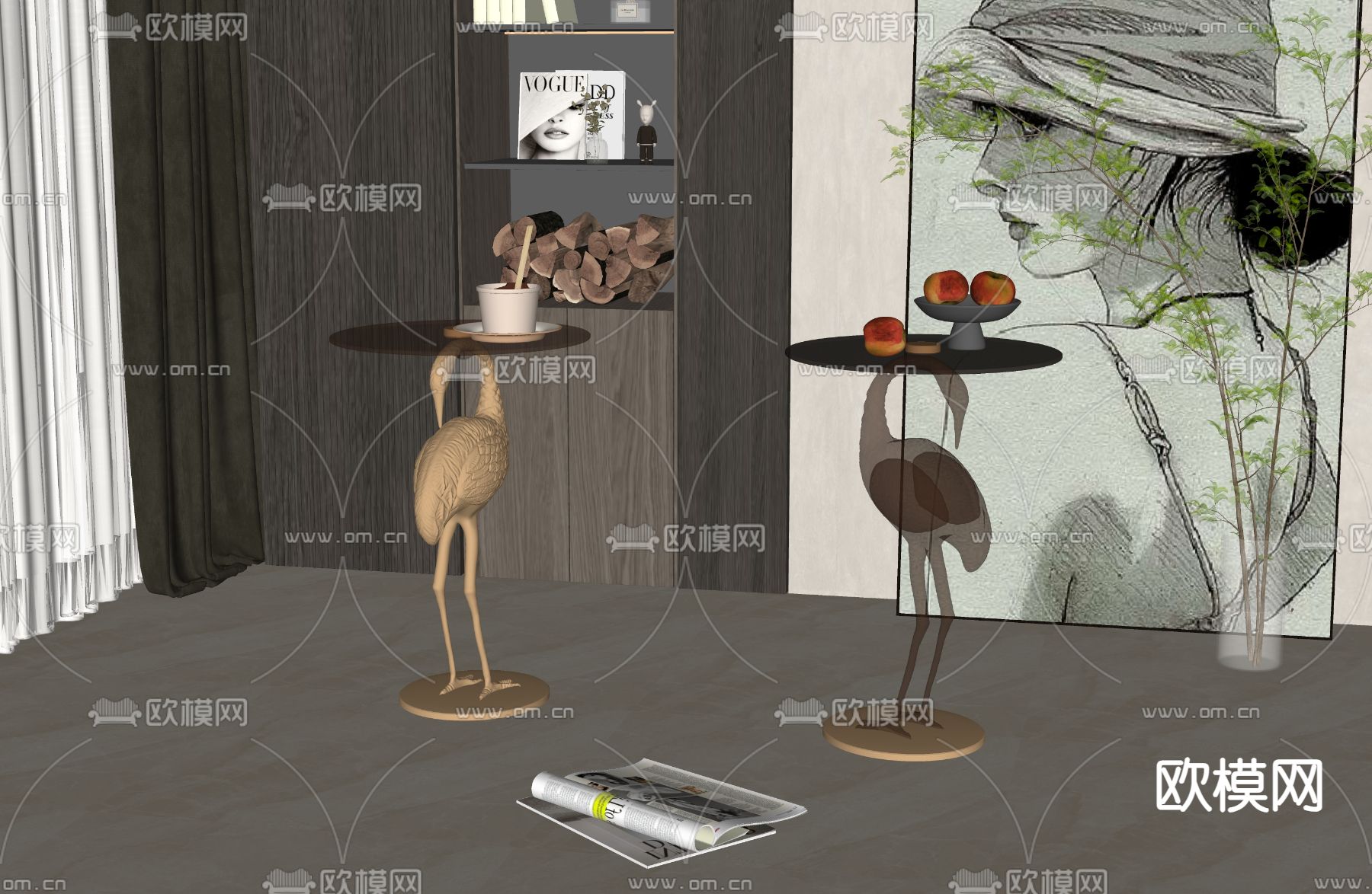 简欧边几 角几su模型下载（渲染图2）