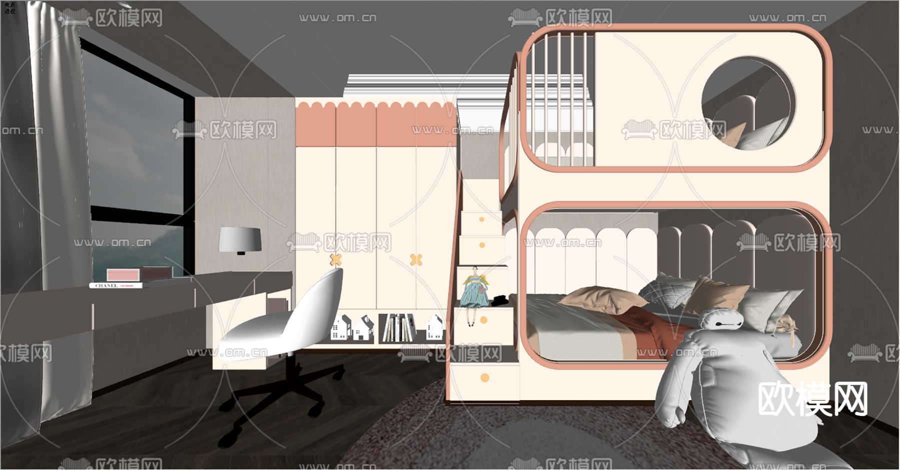 北欧儿童房su模型下载（渲染图2）