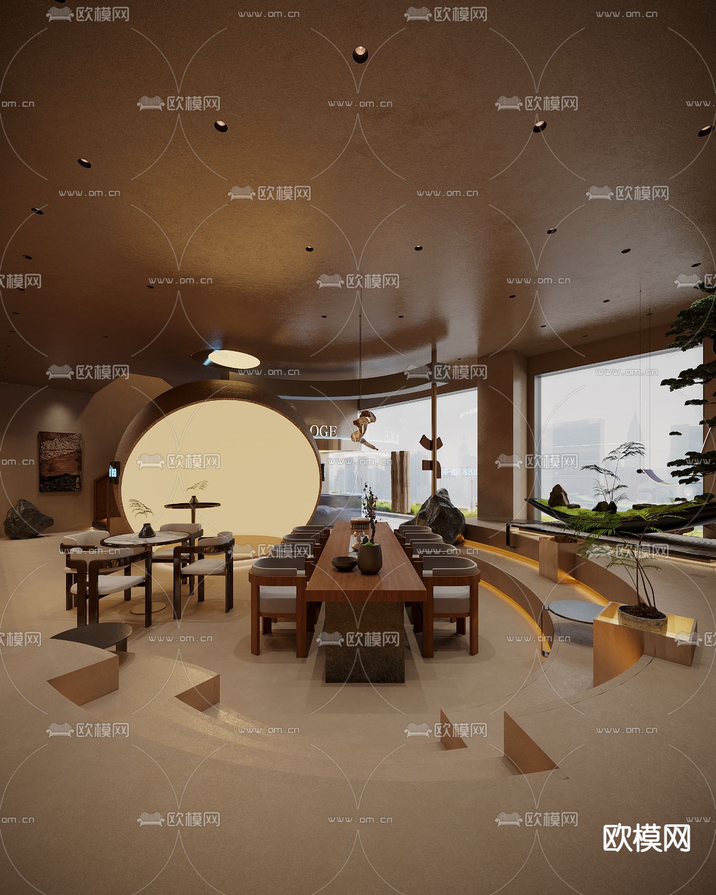 侘寂风茶馆 茶楼3d模型下载（渲染图1）