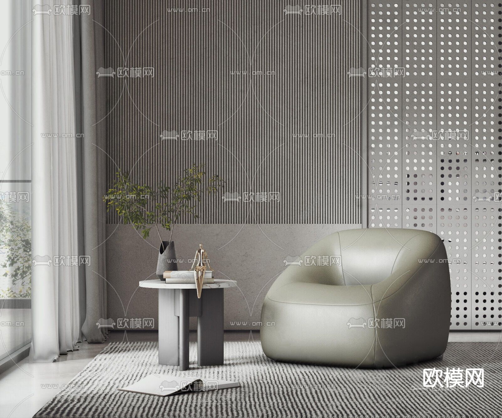 皮革沙发 单人沙发3d模型下载