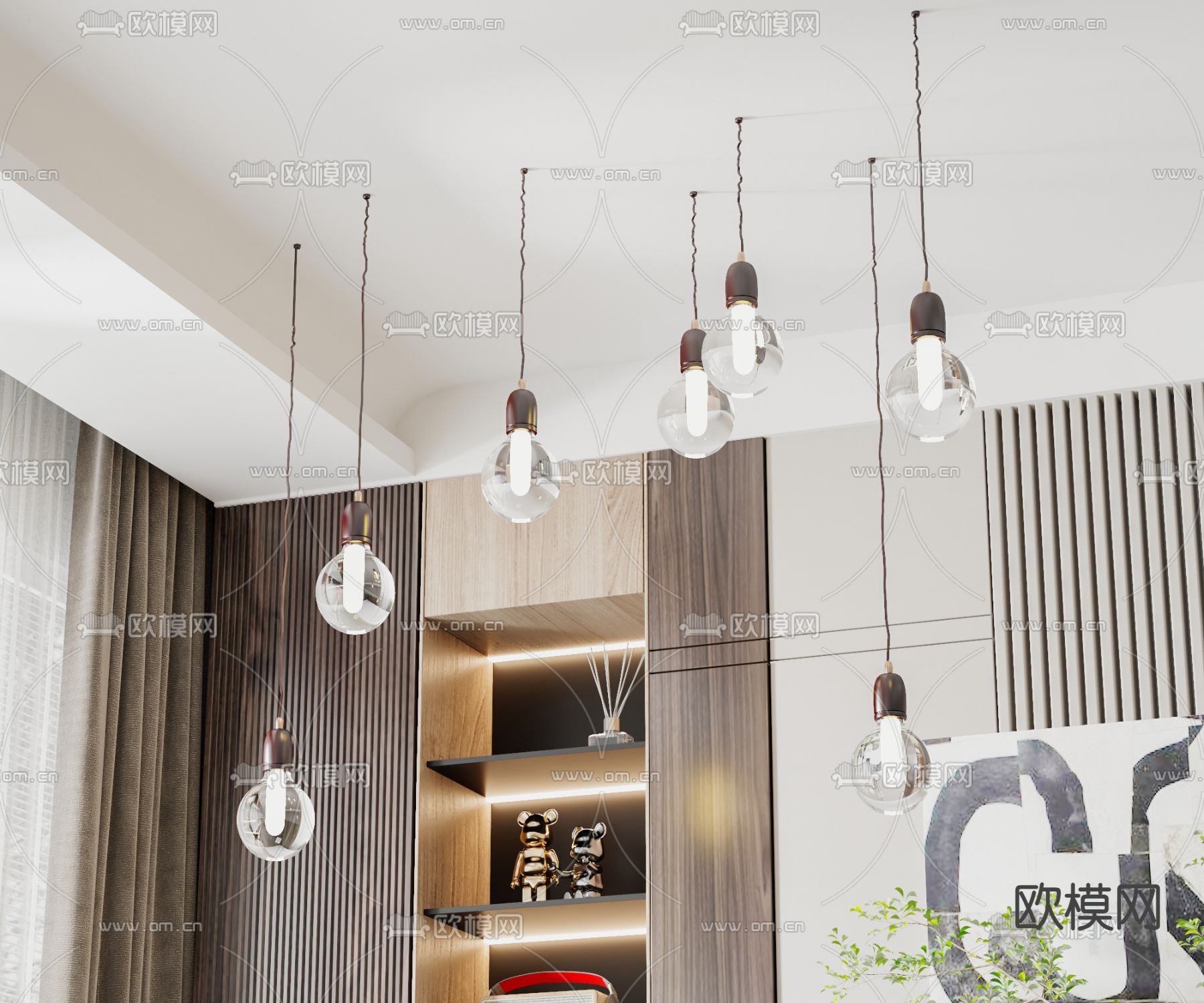 工业风吊灯su模型下载（渲染图1）