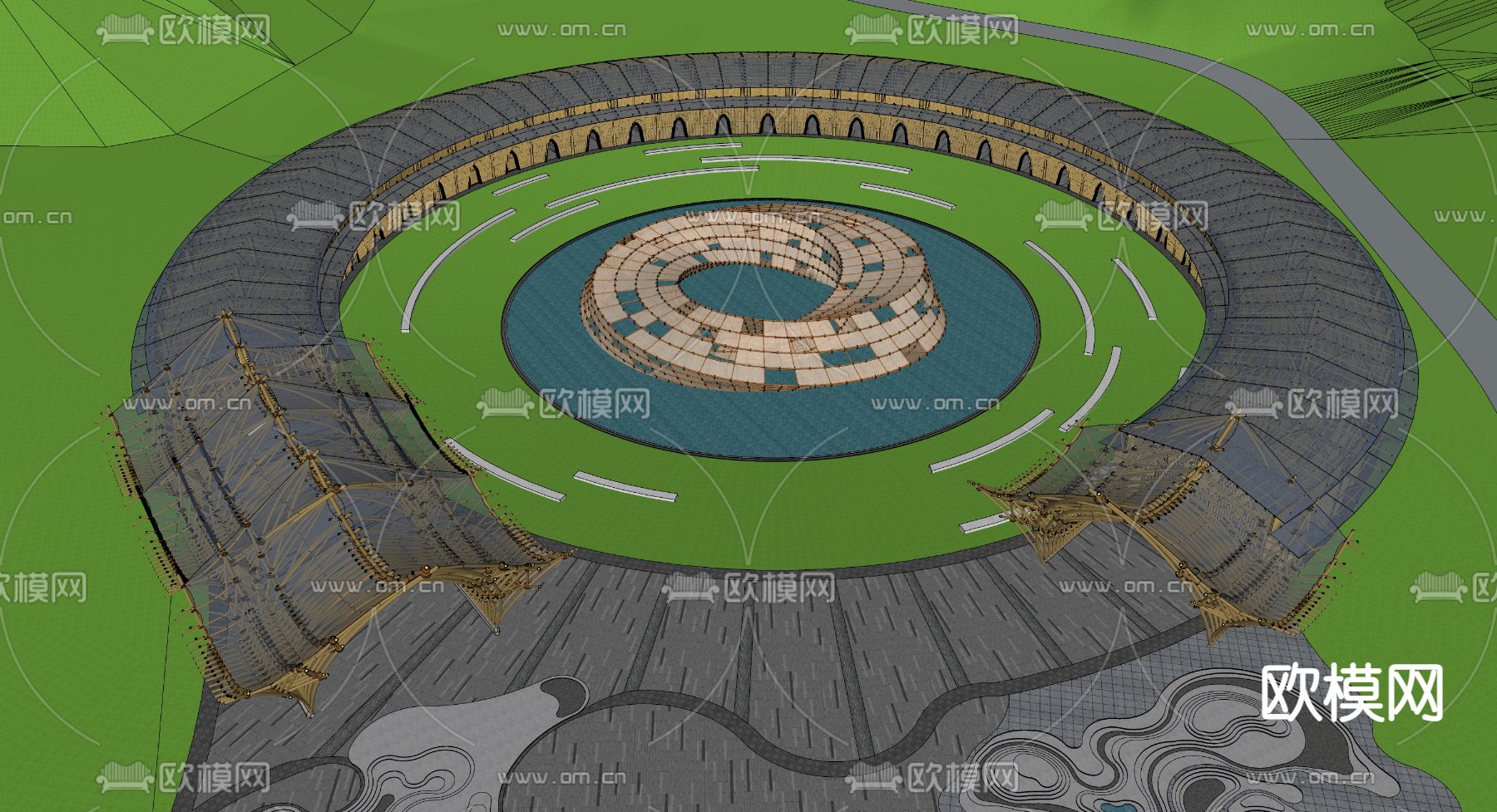 现代景观长廊su模型下载（渲染图3）