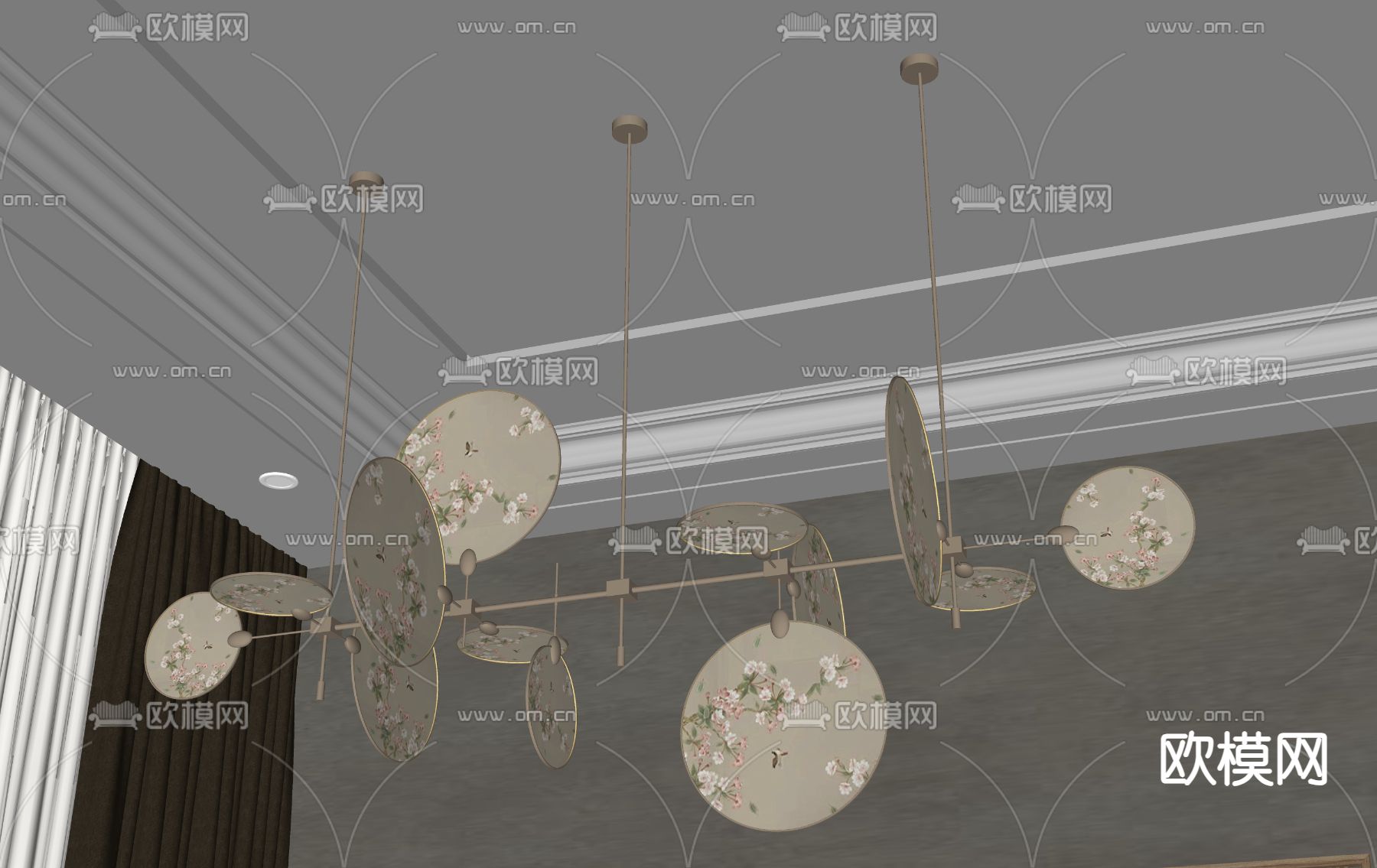 新中式吊灯su模型下载（渲染图2）