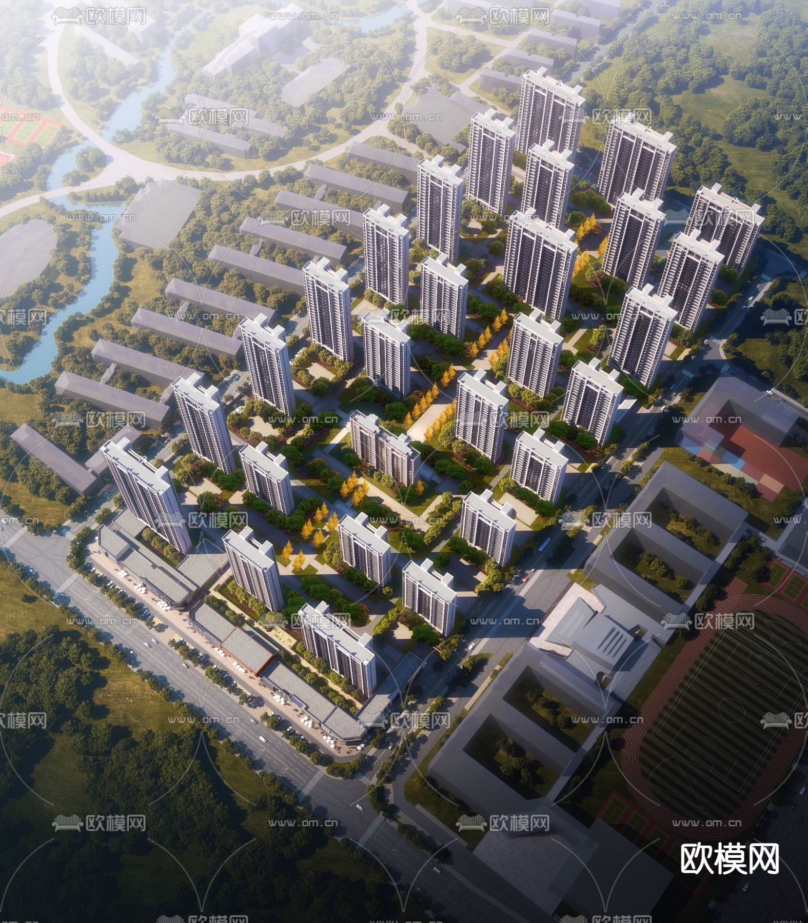 住宅小区鸟瞰3d模型下载