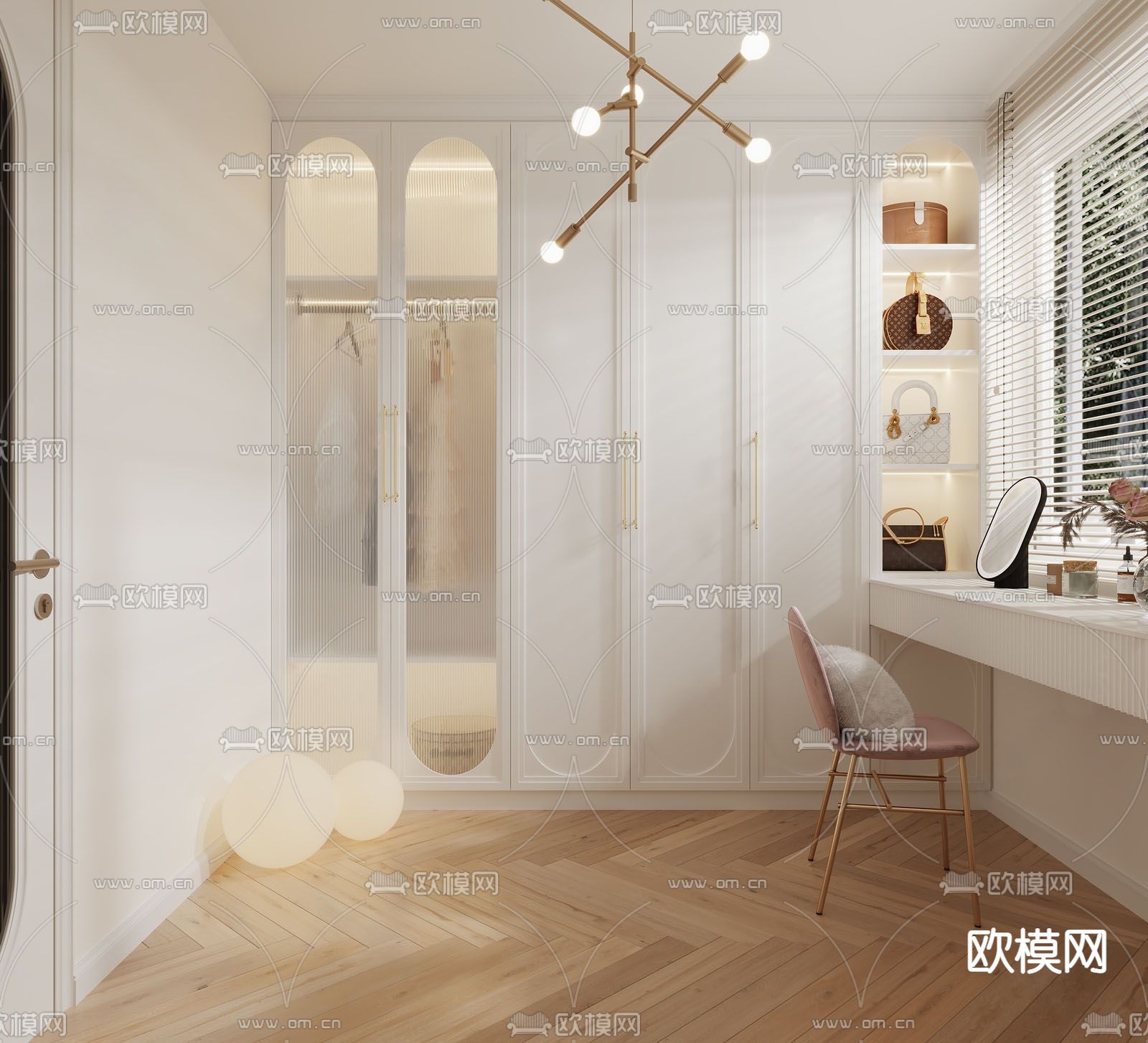 奶油风衣帽间3d模型下载