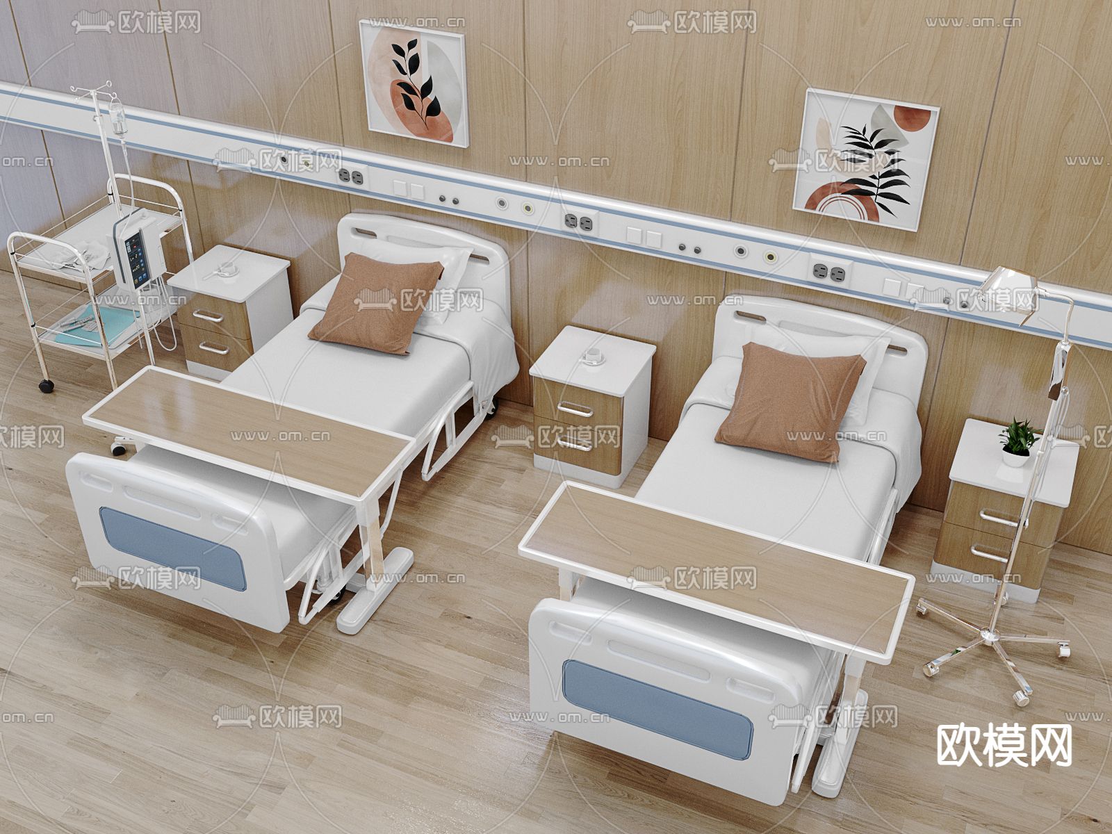 医疗护理床su模型下载（渲染图2）