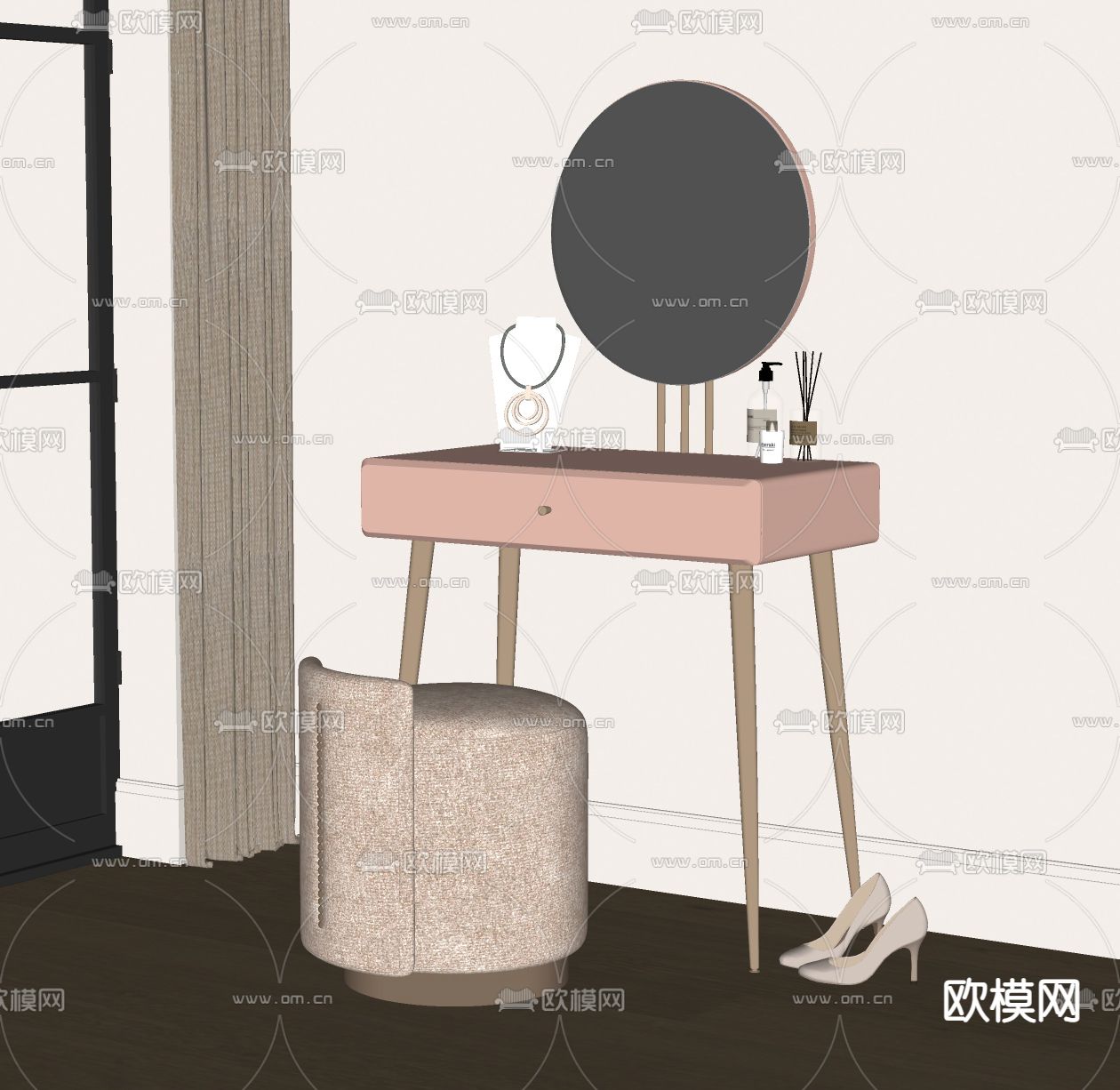 现代梳妆台su模型下载（渲染图2）