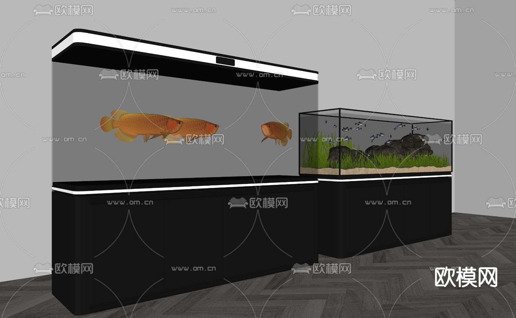 现代鱼缸su模型下载（渲染图2）