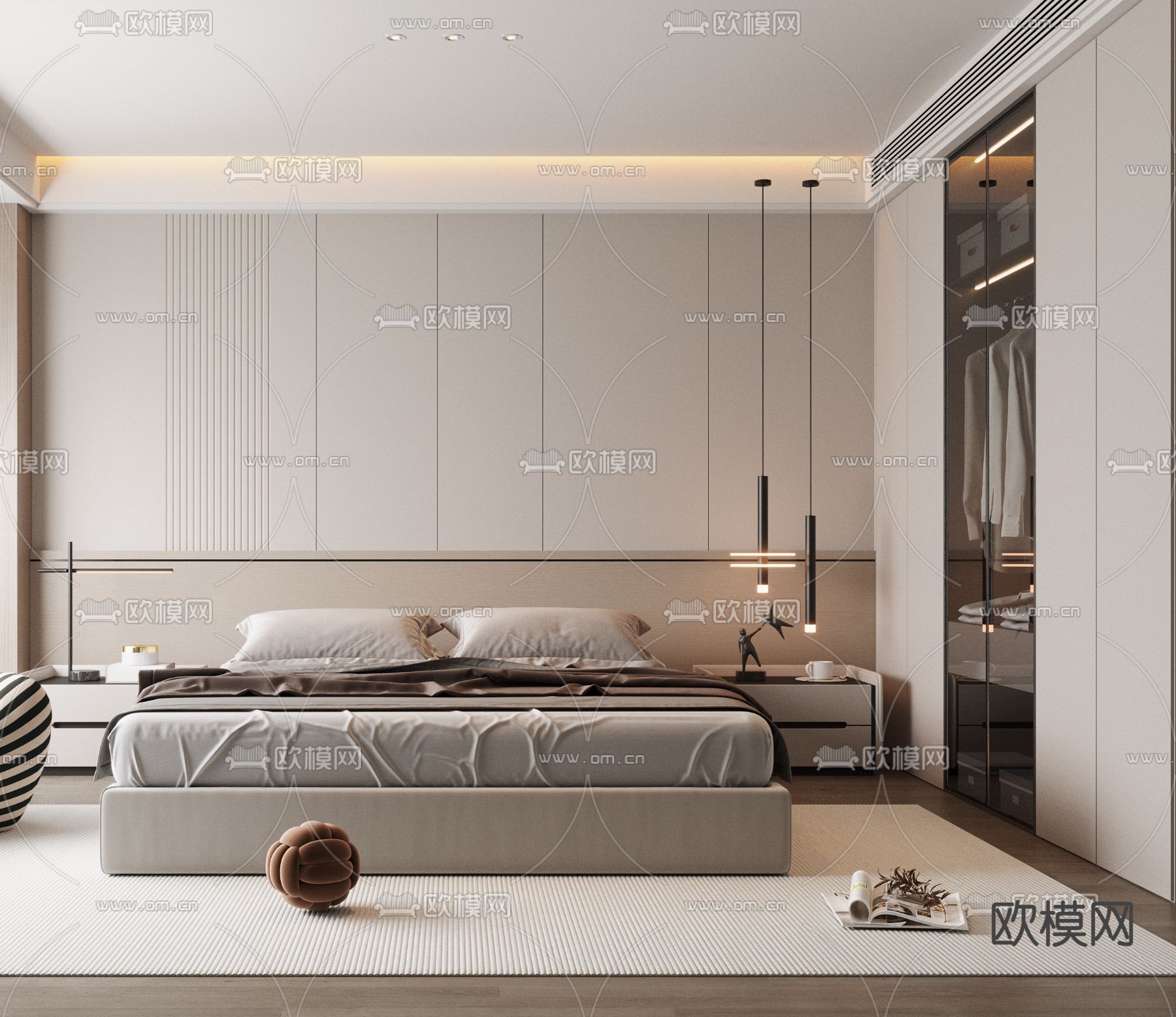 现代卧室 主人房3d模型下载（渲染图2）