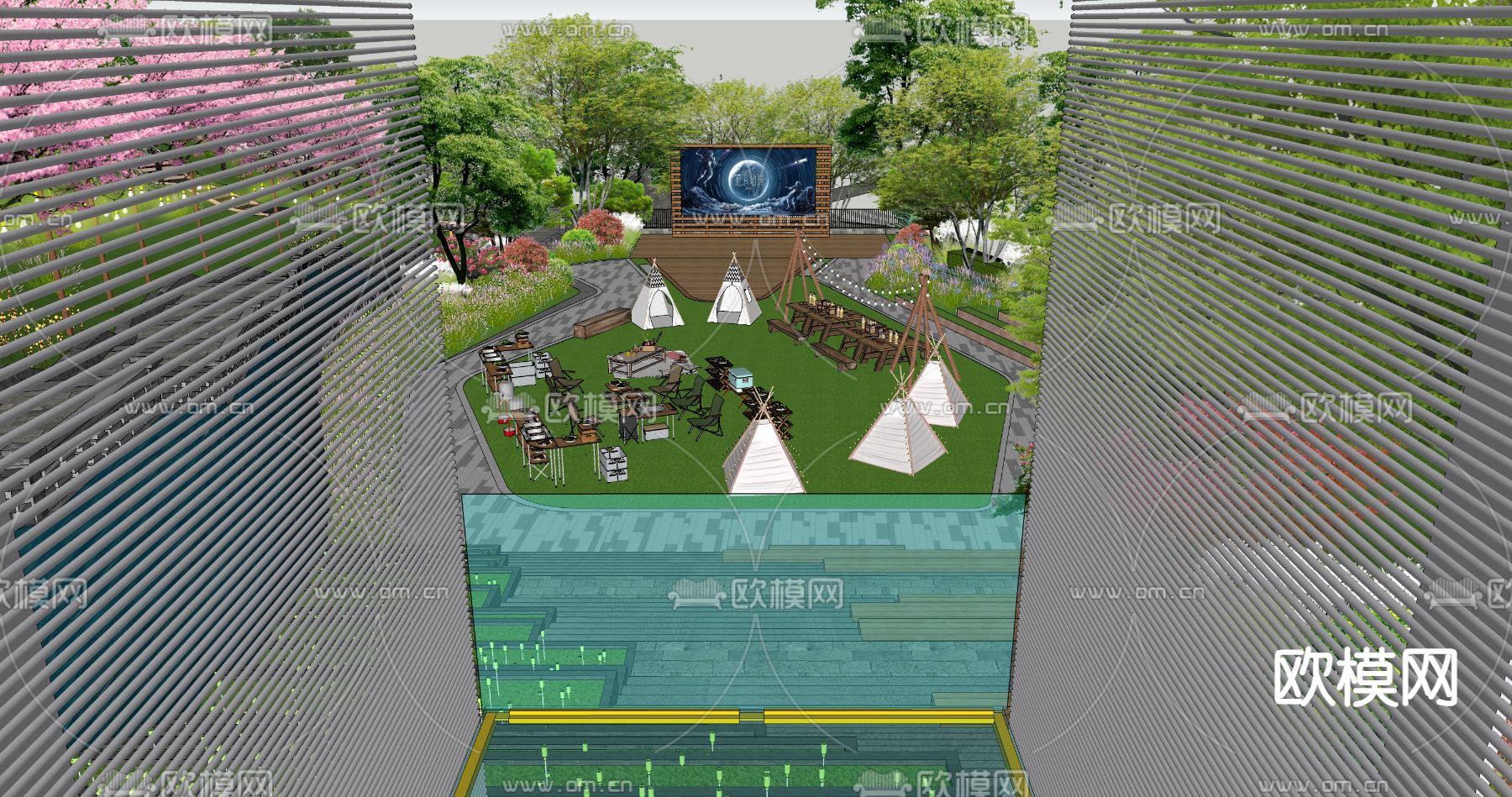 露营场地  网红阶梯su模型下载（渲染图4）