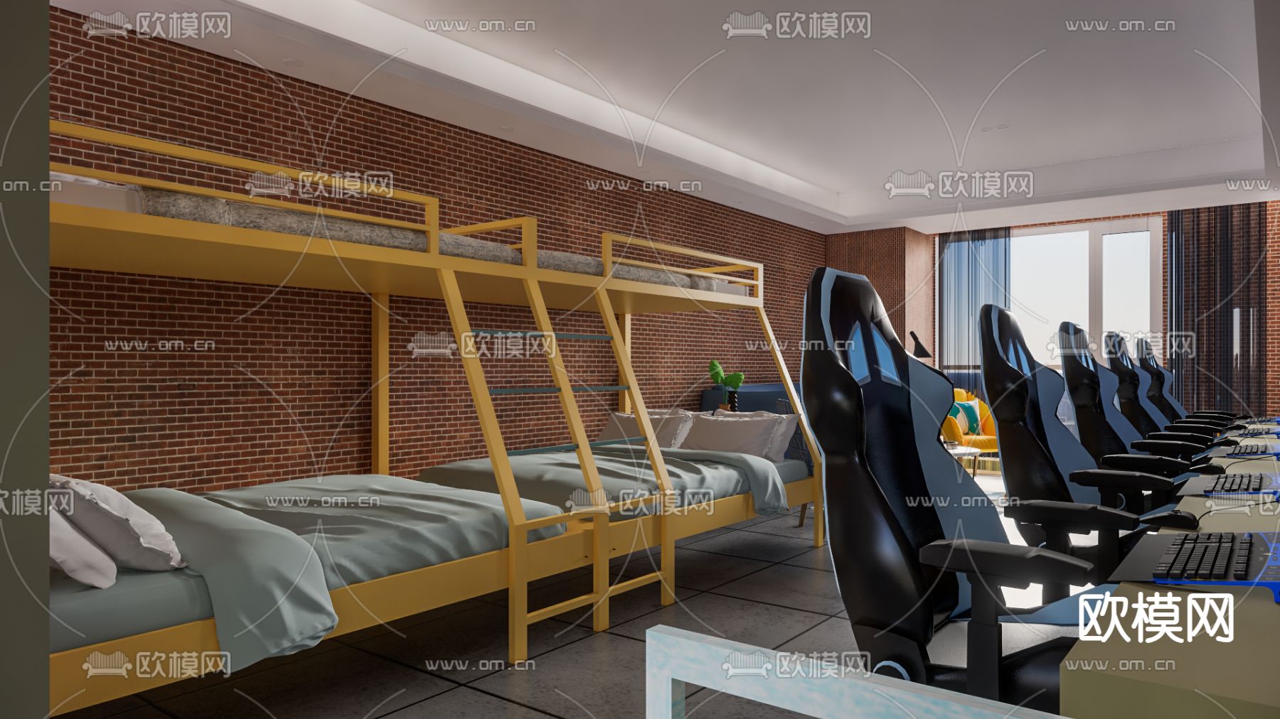 工业风电竞酒店su模型下载（渲染图1）