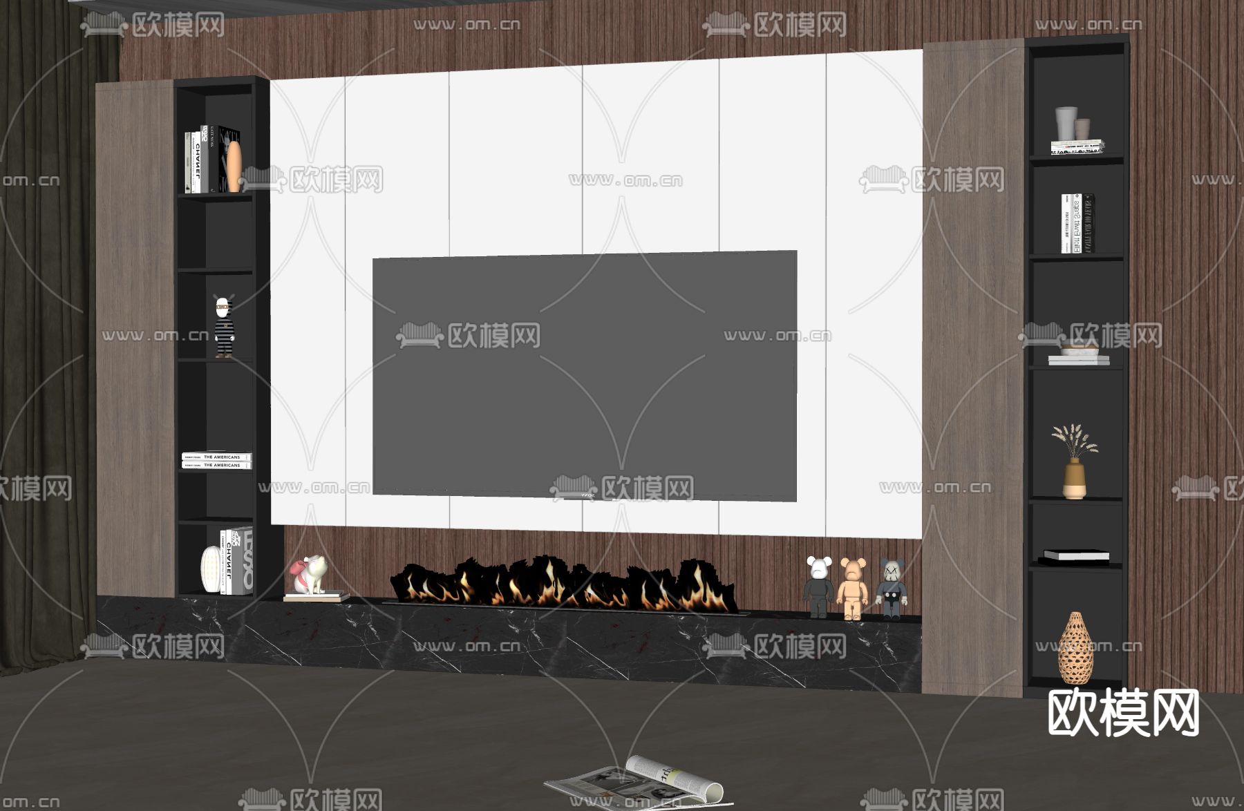 电视背景墙su模型下载（渲染图2）