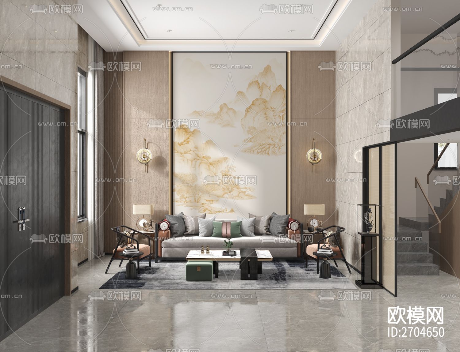 玄关 山水 青山绿水 水墨下载（渲染图3）