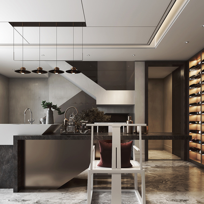  新中式娱乐室 品酒区su模型 