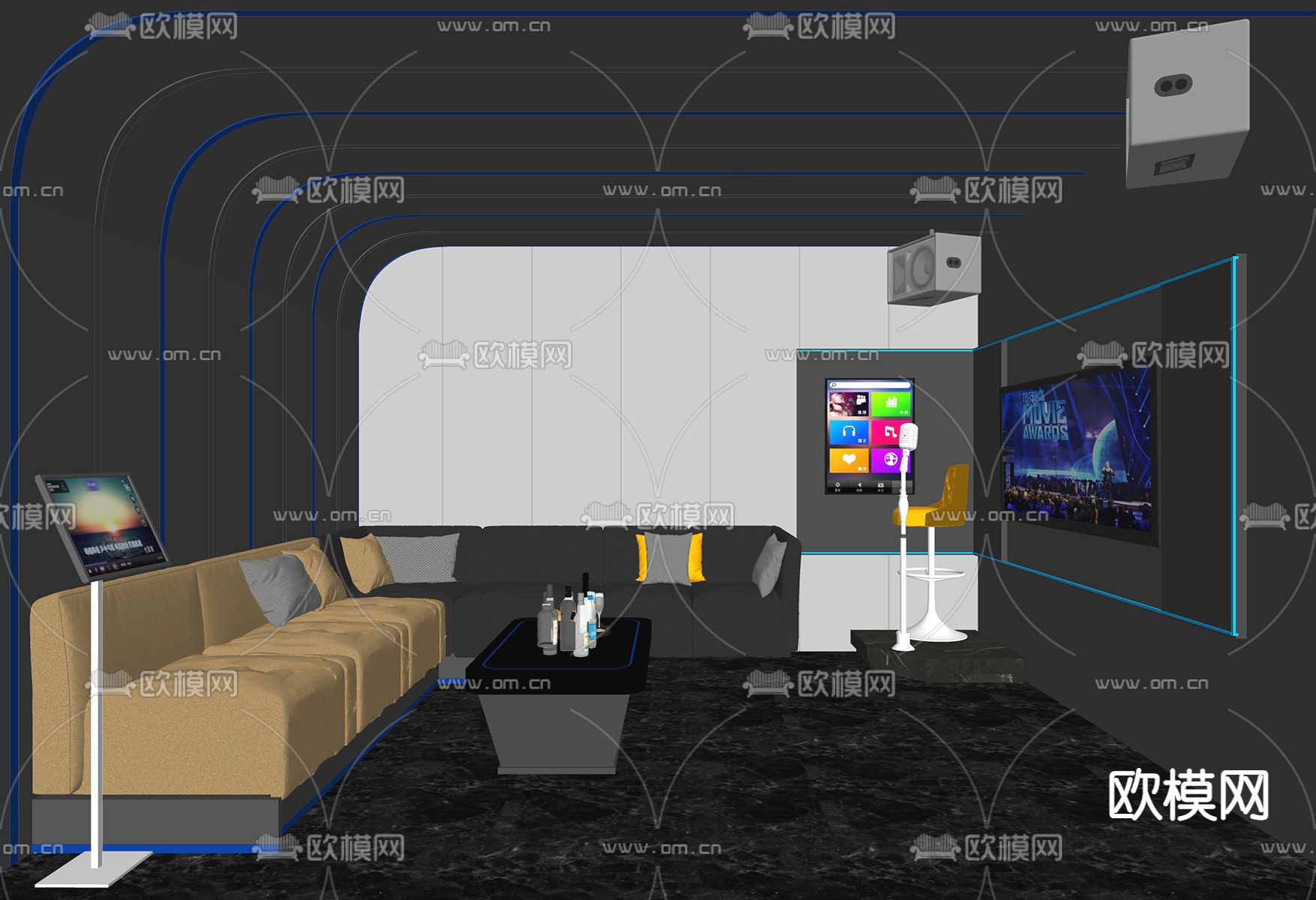 现代KTV包间su模型下载（渲染图2）