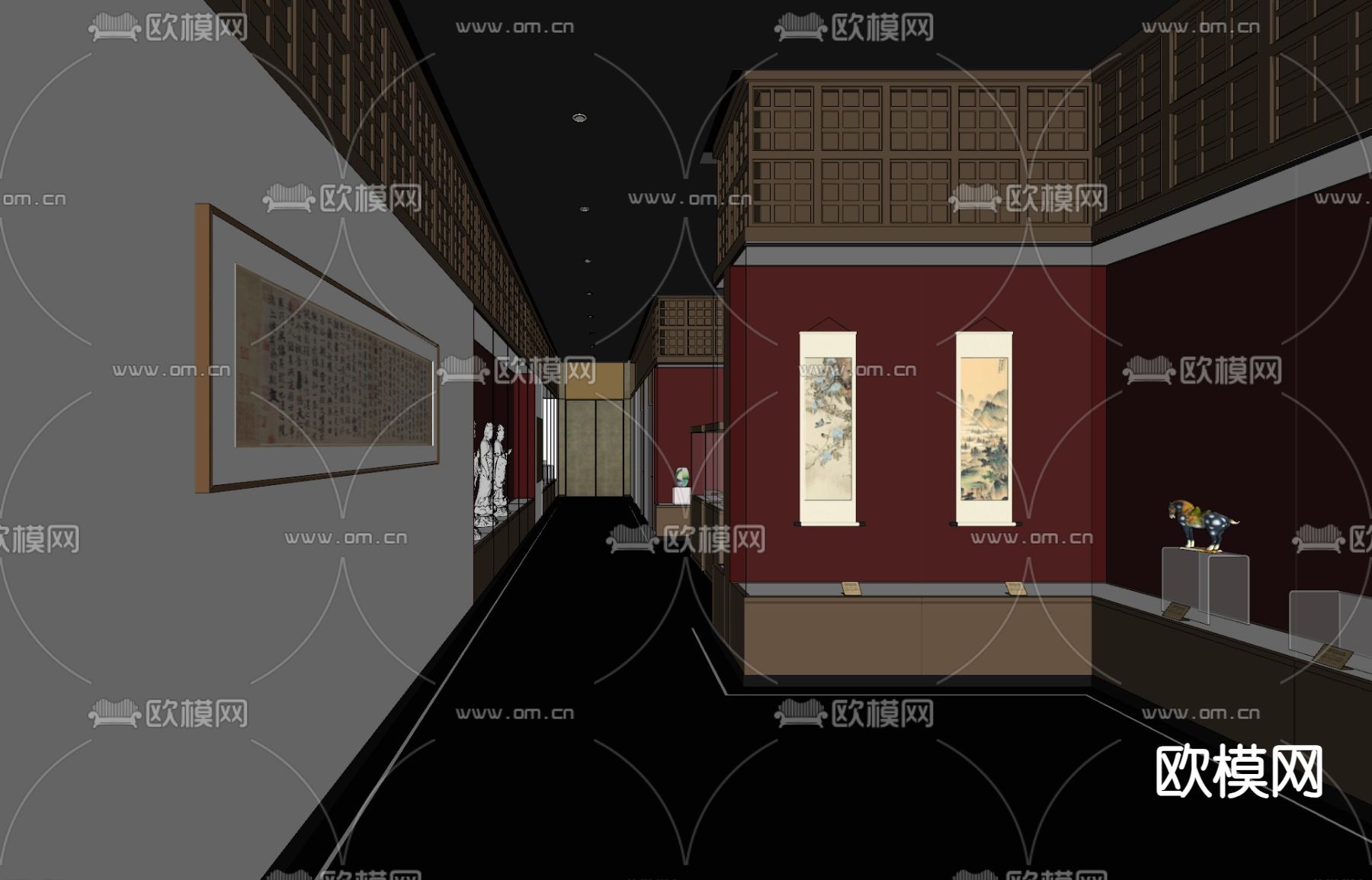 新中式博物馆 展厅su模型下载（渲染图2）