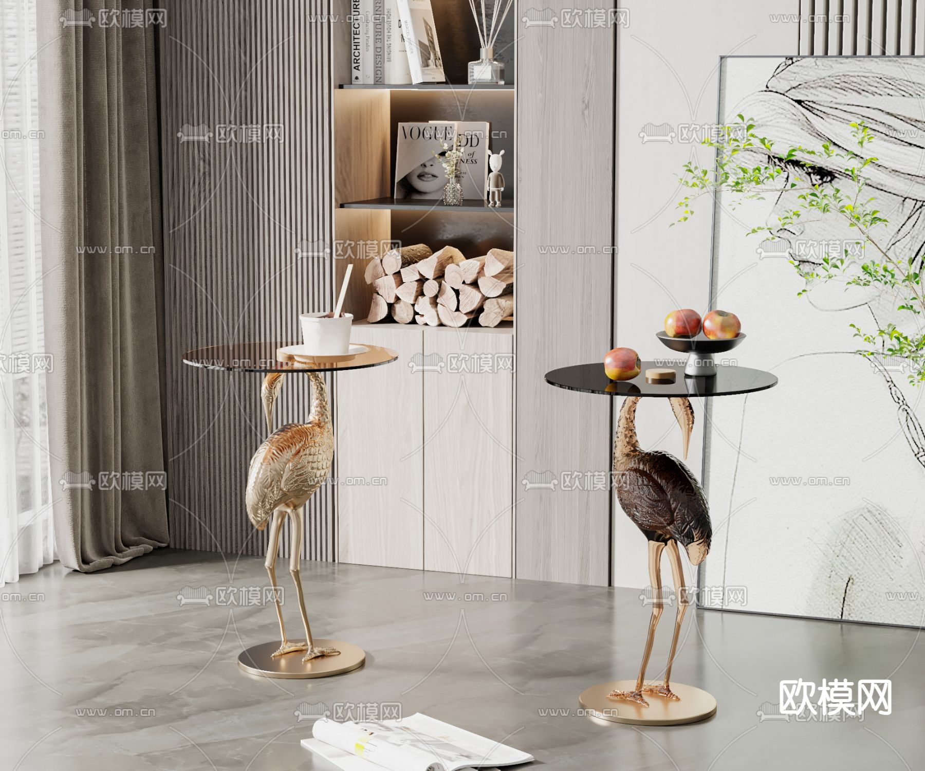 简欧边几 角几su模型下载（渲染图1）