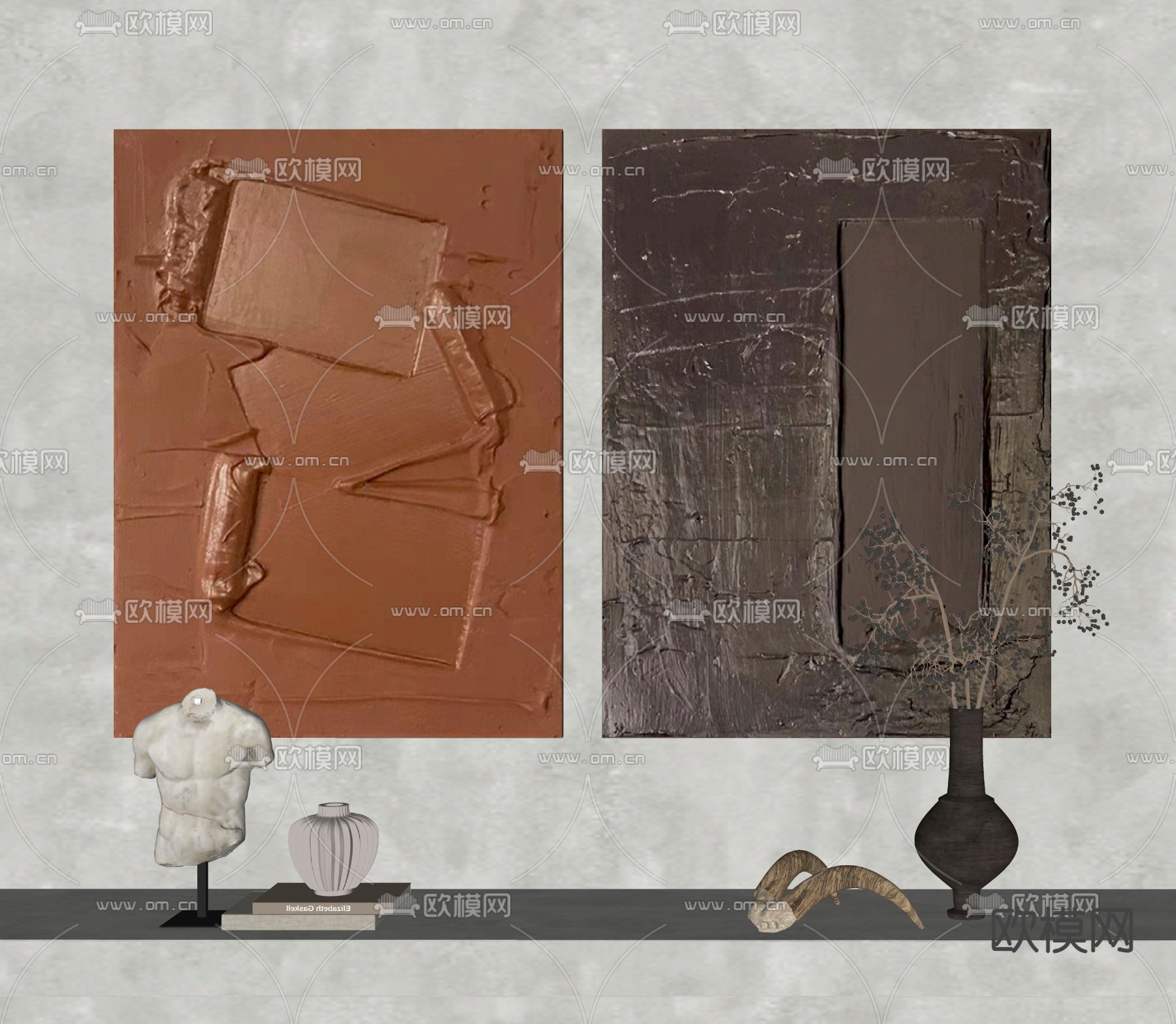 侘寂风装饰挂画su模型下载（渲染图1）