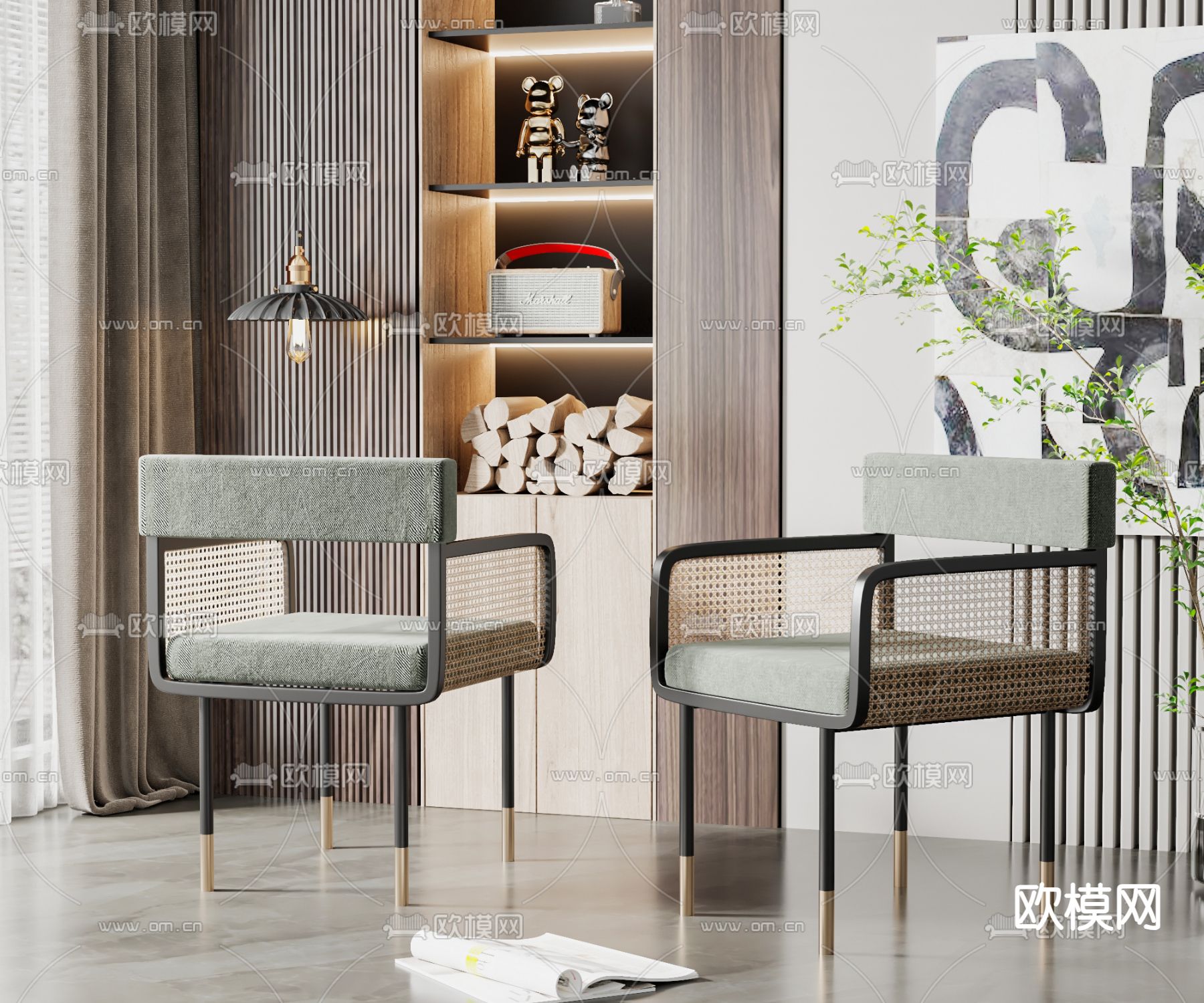 侘寂风餐椅su模型下载（渲染图1）