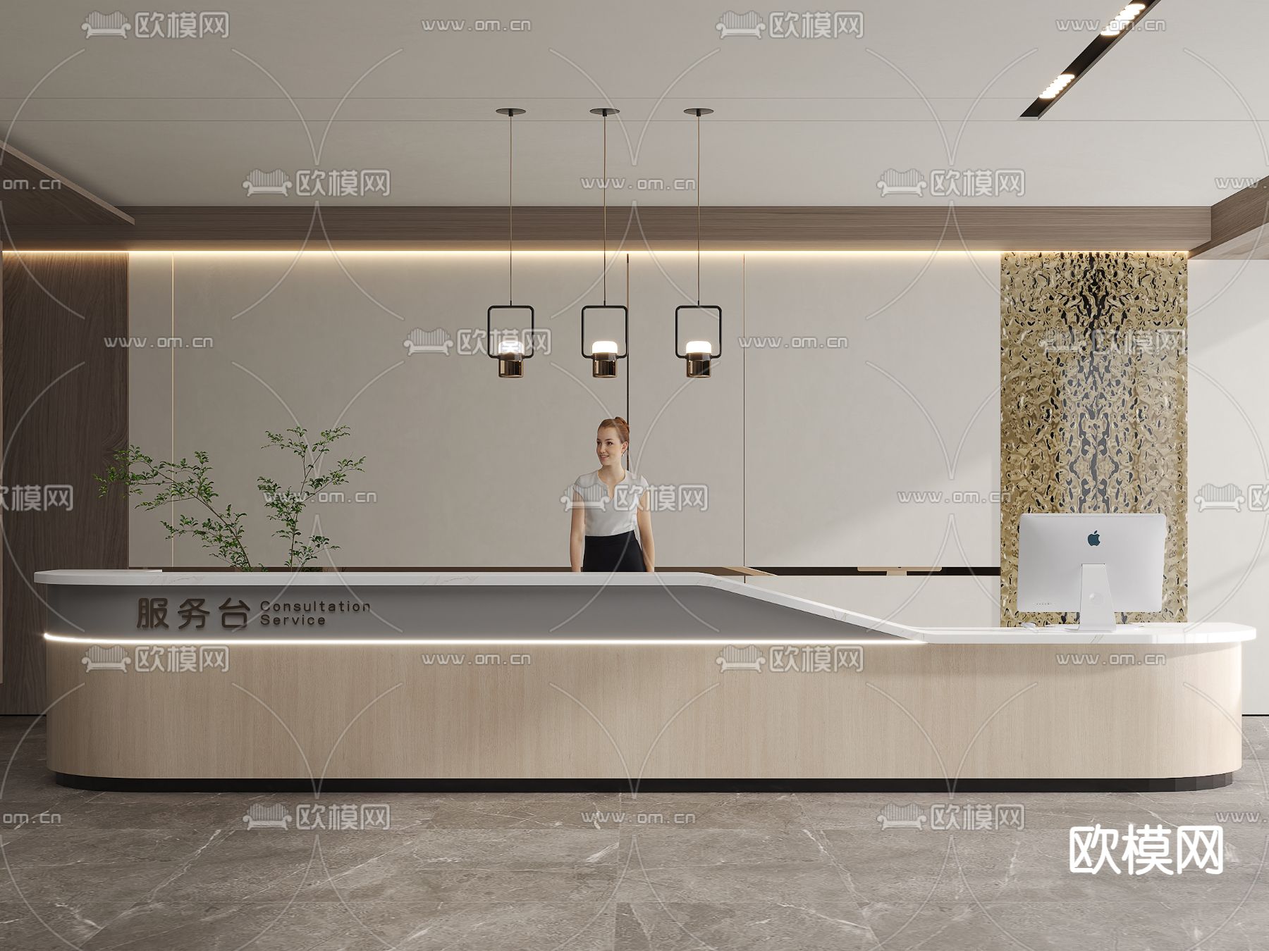 服务台 导医台 接待台su模型下载（渲染图1）