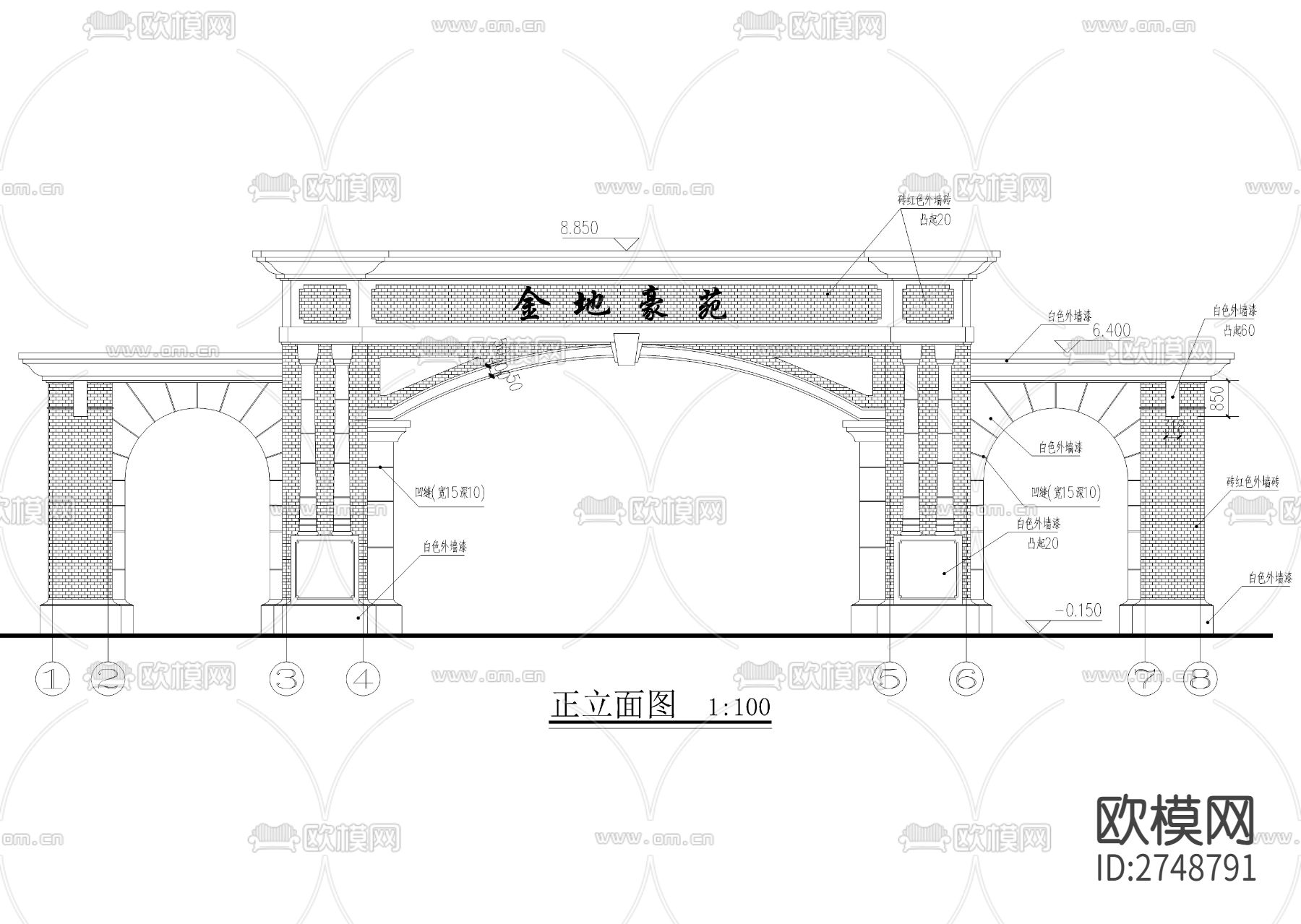 某小區(qū)大門cad施工圖下載（渲染圖5）