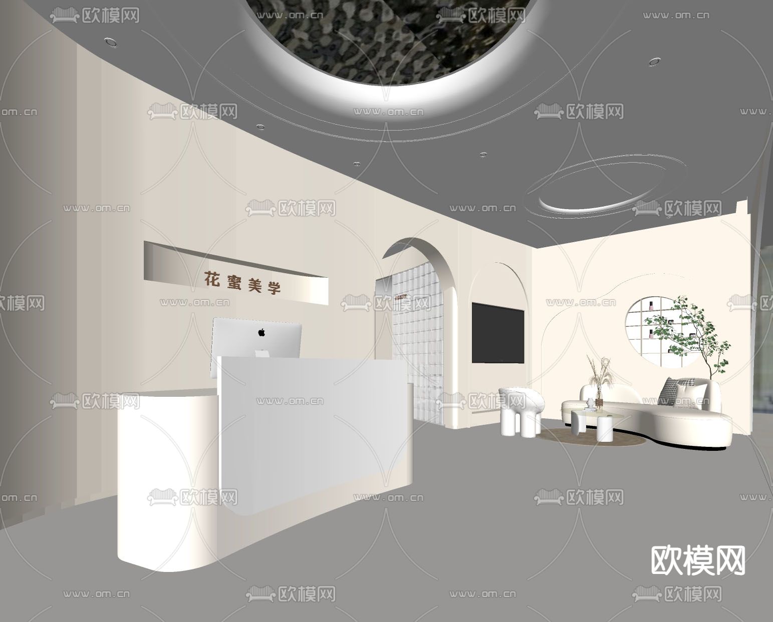 奶油风美容店 包厢su模型下载（渲染图2）