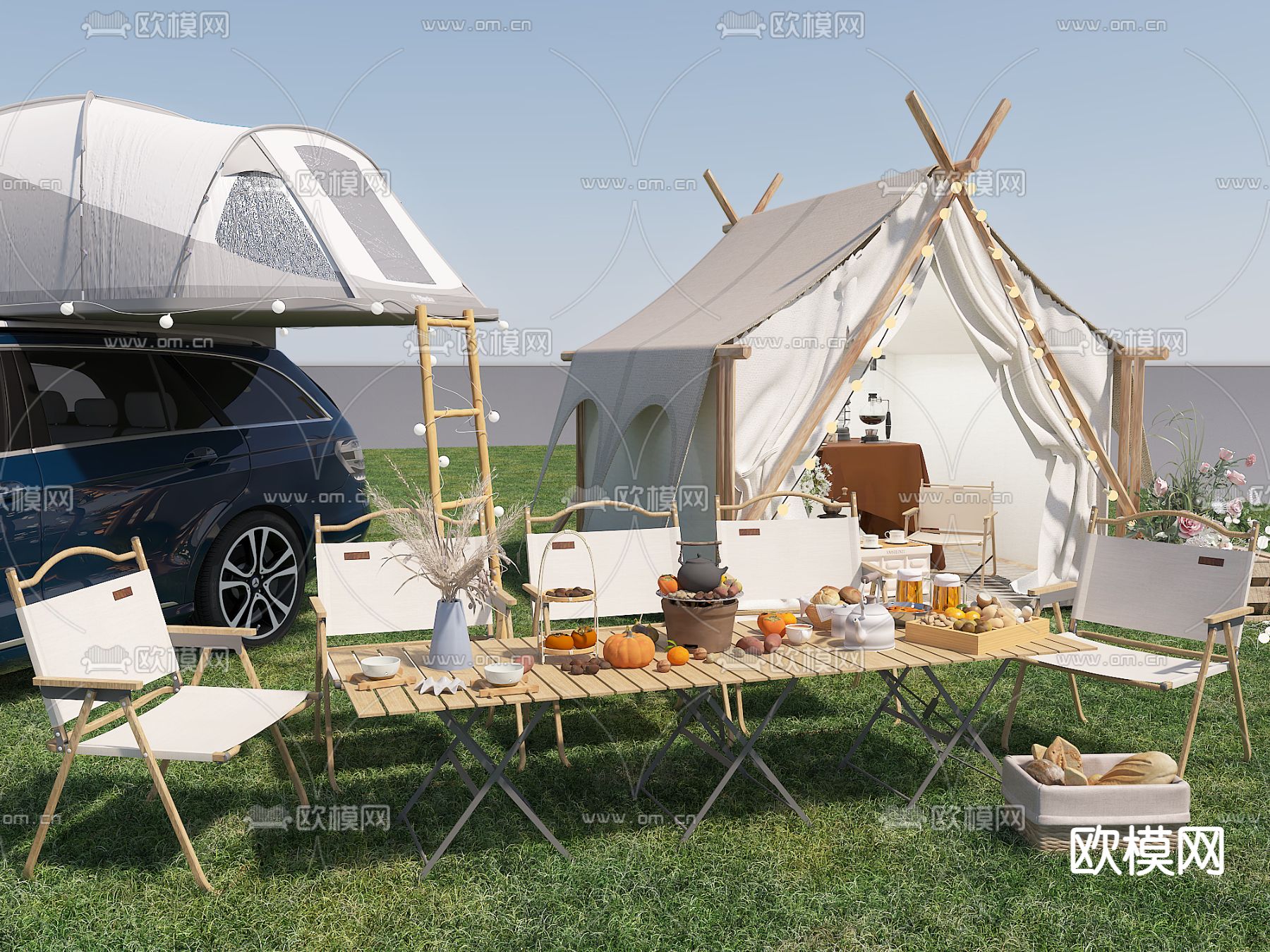 露营小品 围炉煮茶 帐篷3d模型下载（渲染图3）