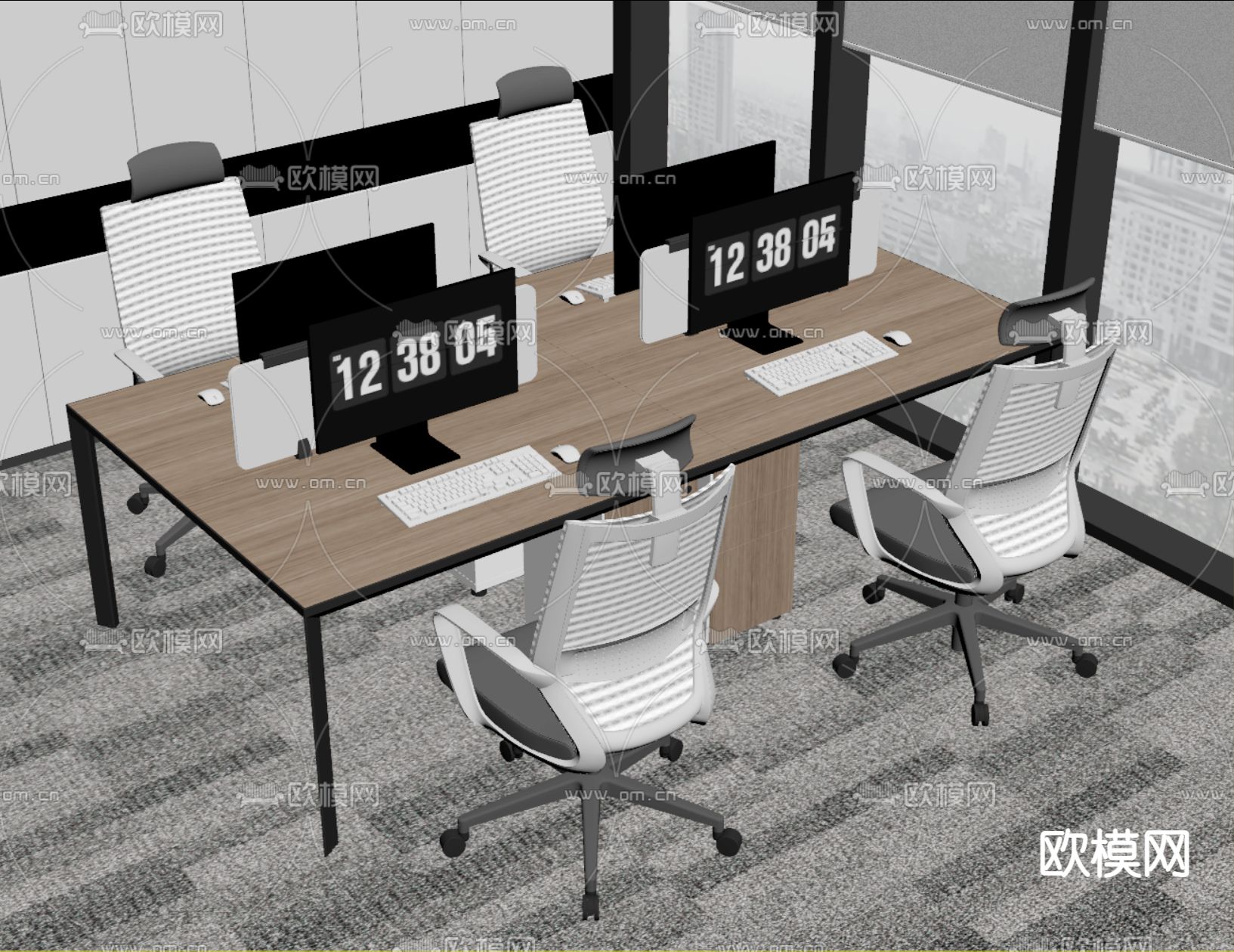办公桌椅 屏风卡位su模型下载（渲染图2）