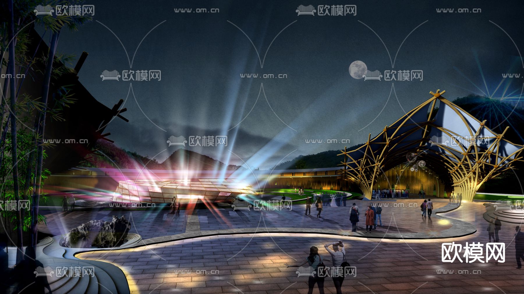 现代景观长廊su模型下载（渲染图2）