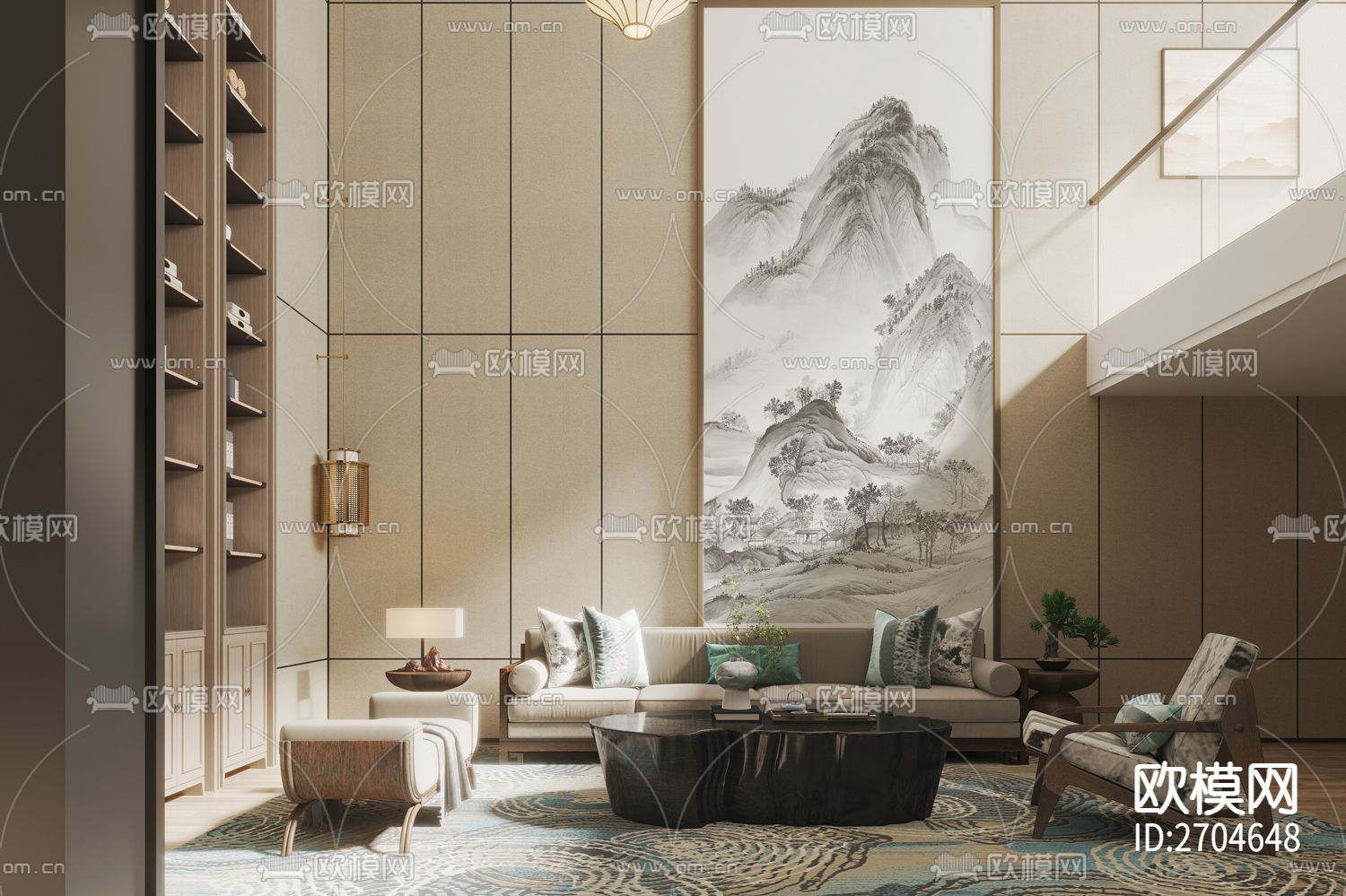 玄关 山水 水墨 手绘 意境下载（渲染图2）