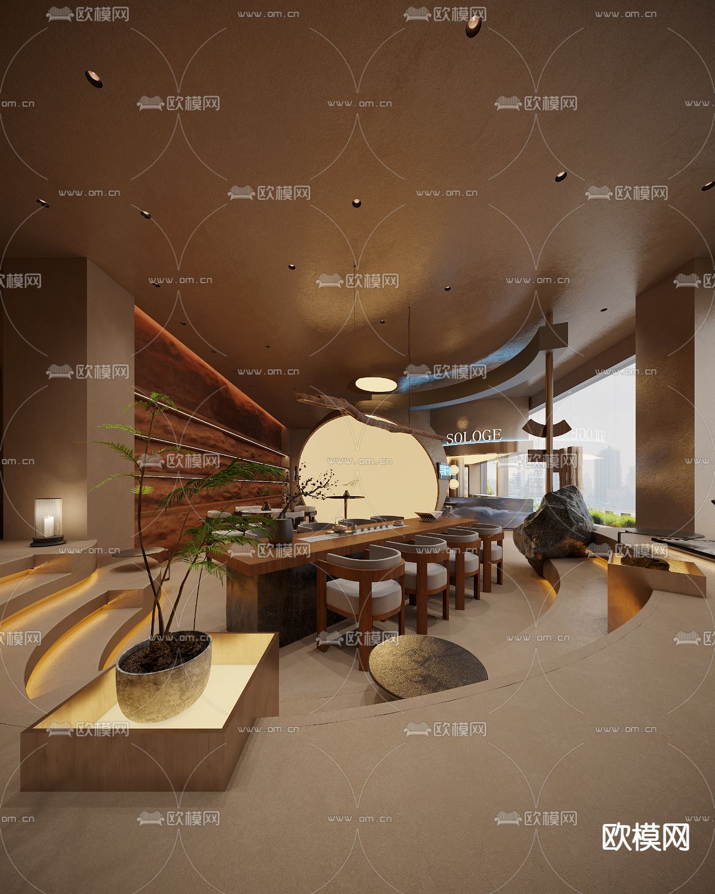 侘寂风茶馆 茶楼3d模型下载（渲染图2）