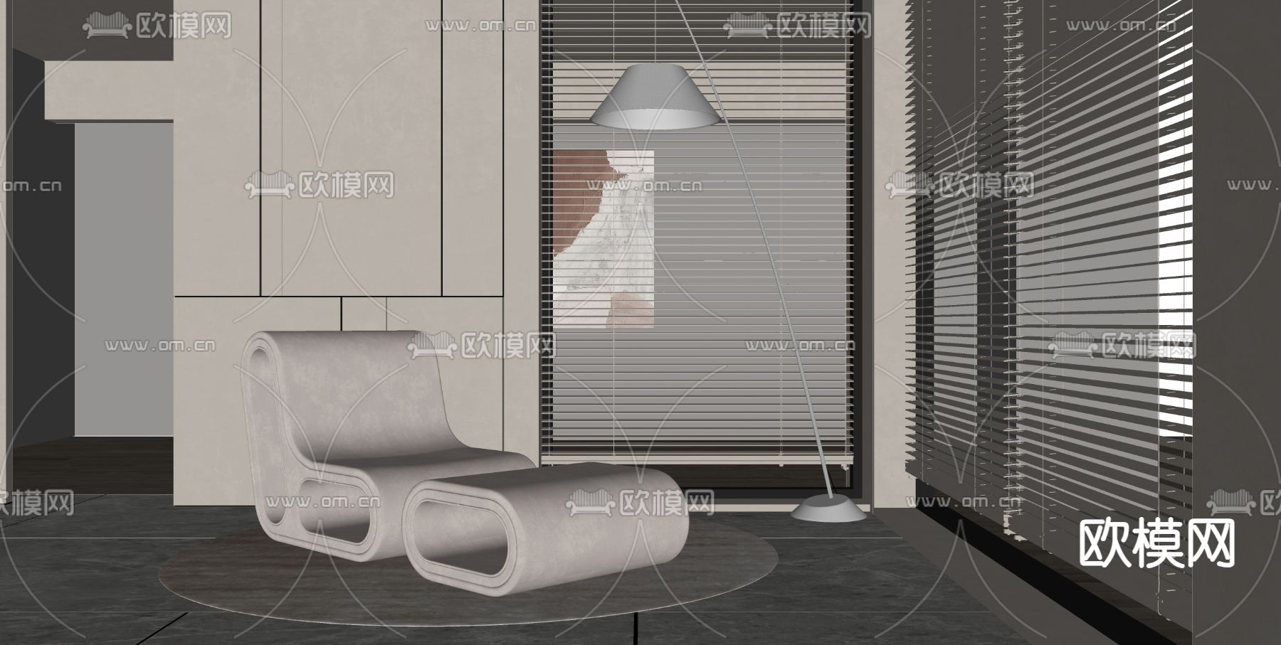 侘寂风休闲沙发su模型下载（渲染图2）