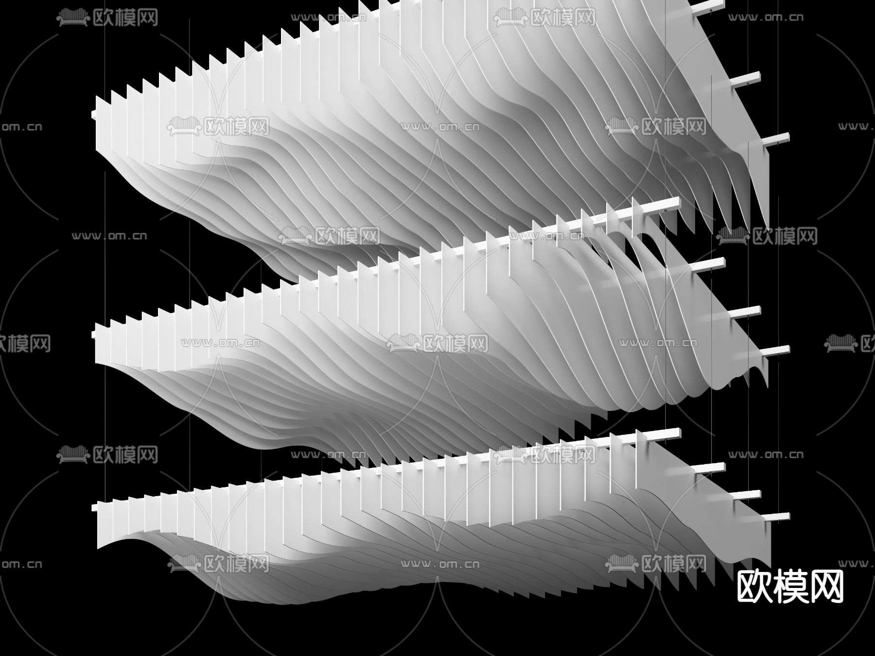 异形吊顶 格栅吊顶 波浪吊顶su模型下载（渲染图1）