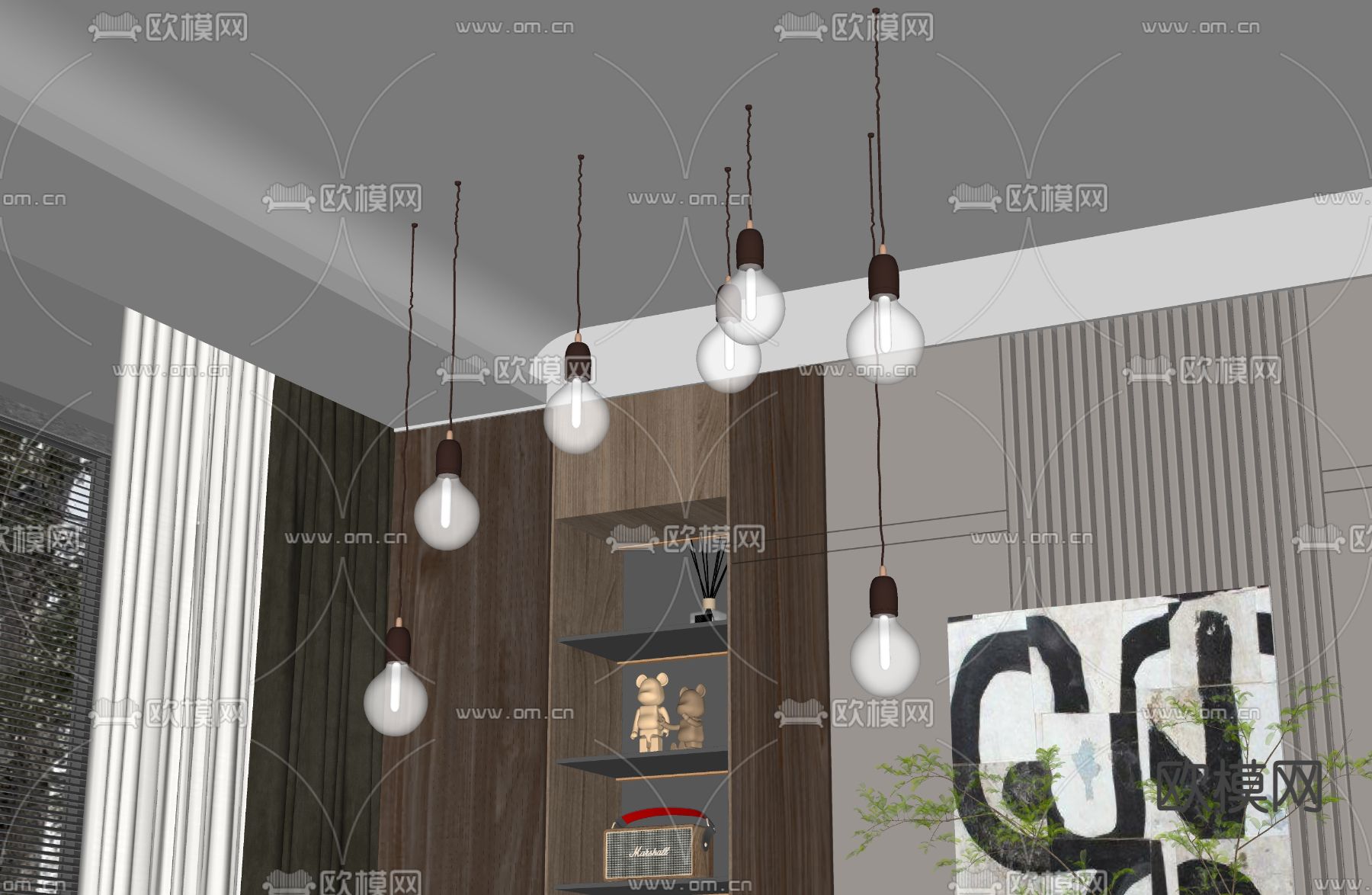 工业风吊灯su模型下载（渲染图2）