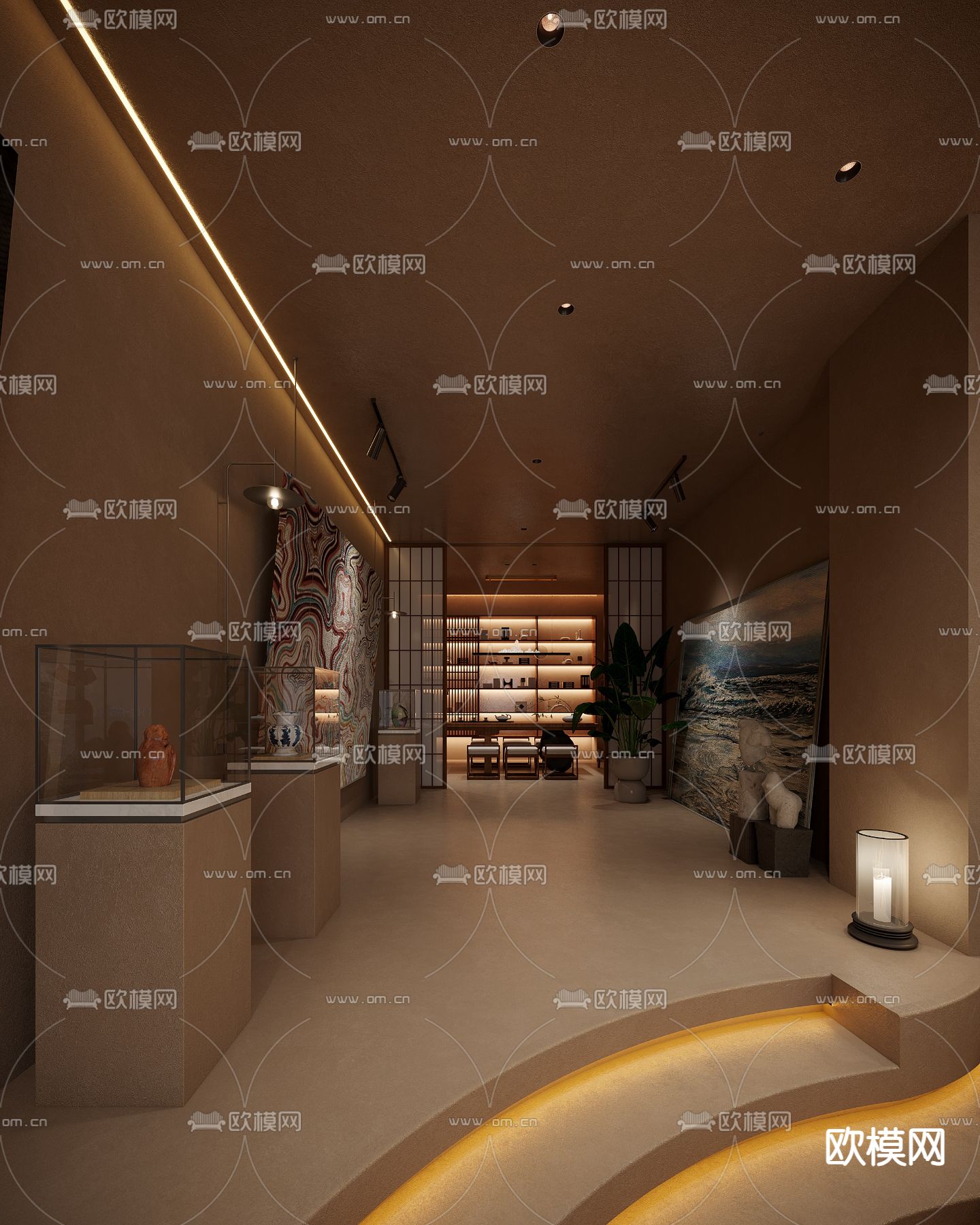 侘寂风茶馆 茶楼3d模型下载