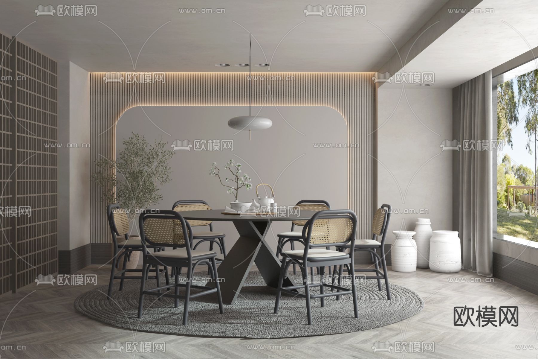 侘寂风餐厅su模型下载（渲染图1）