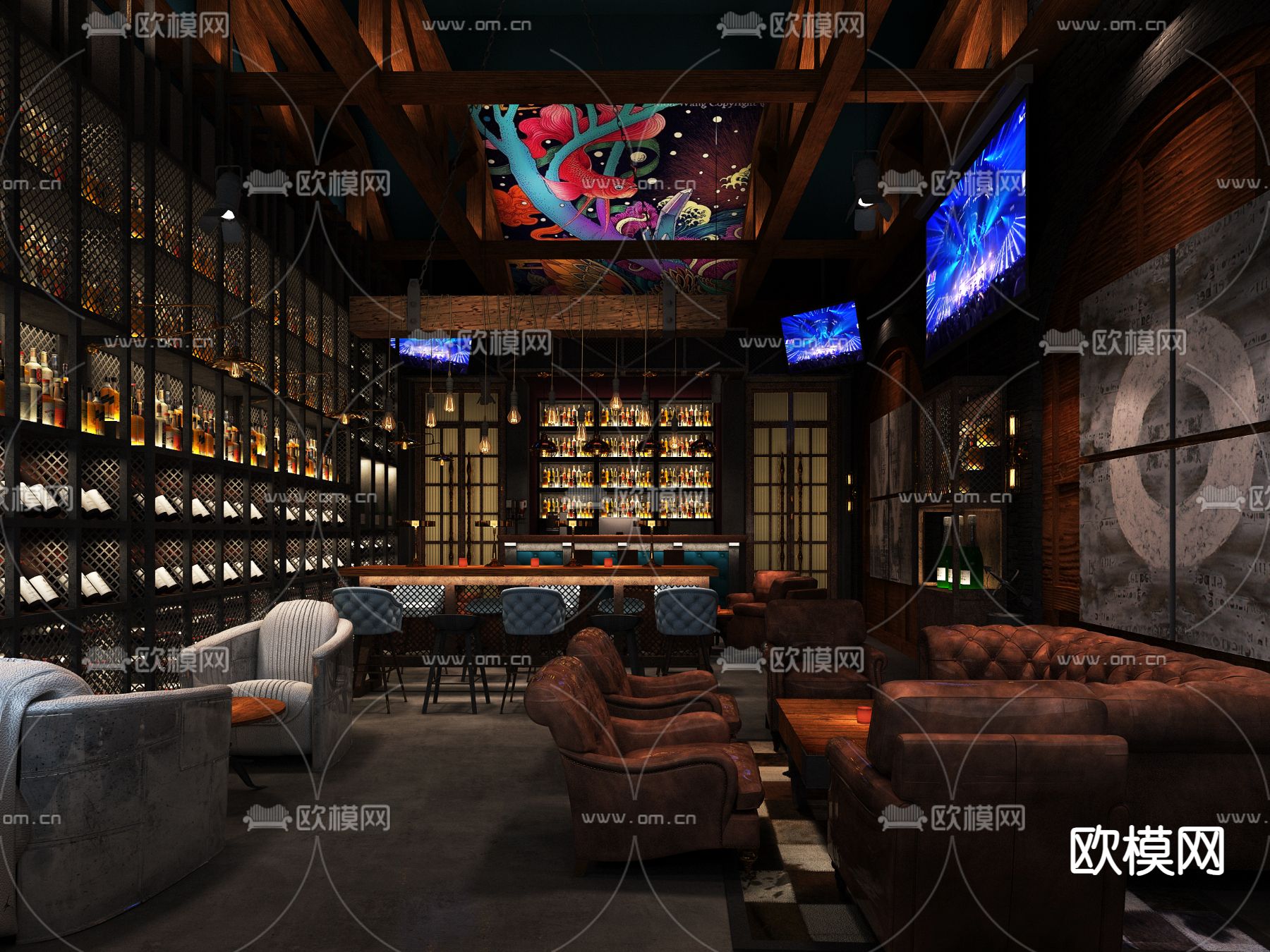 工业风酒吧 清吧3d模型下载（渲染图2）