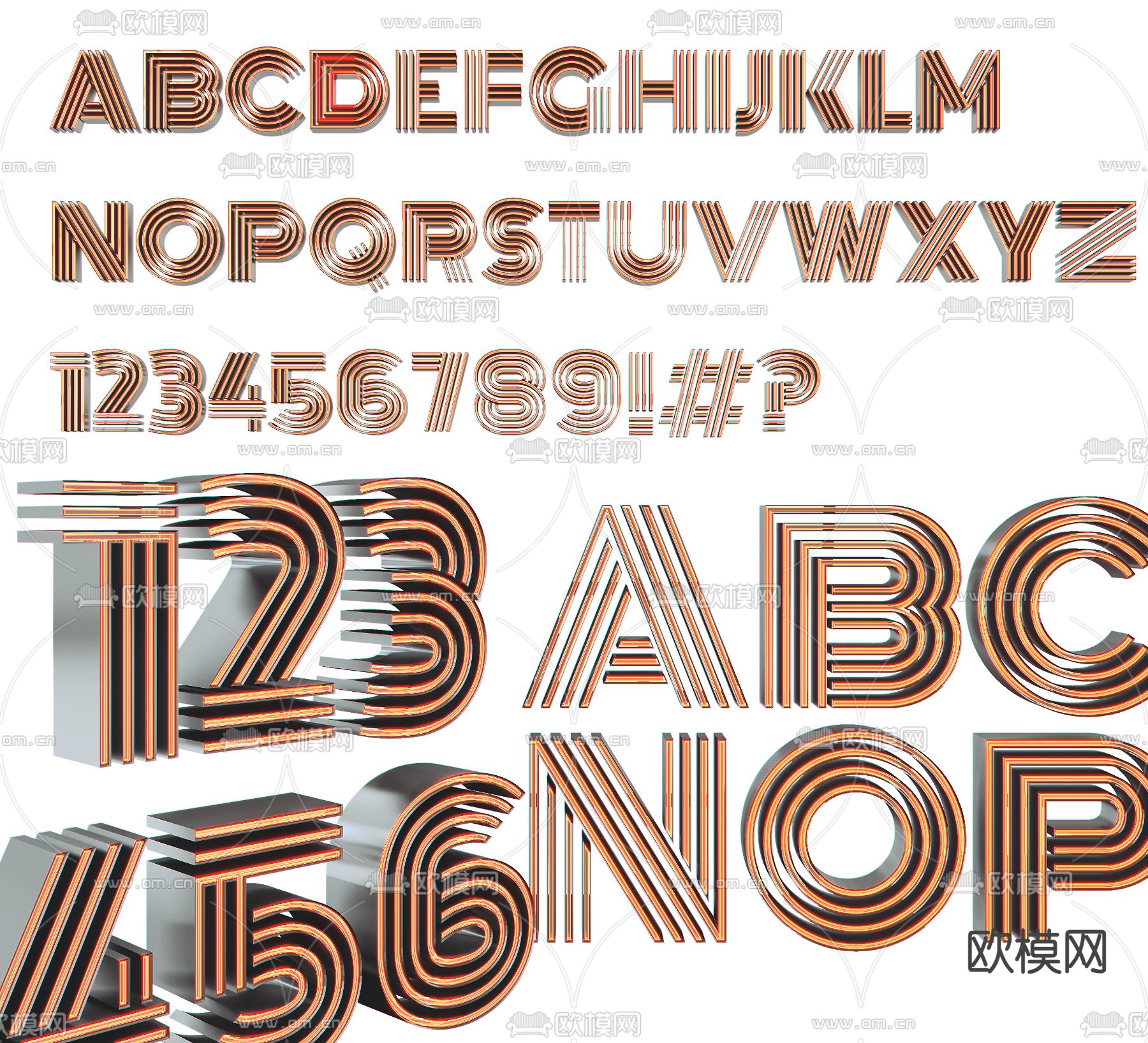 工业风霓虹灯 字母灯 发光字3d模型下载（渲染图1）